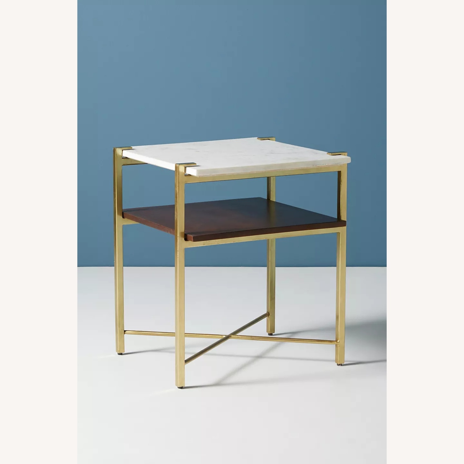 Anthropologie Elemental Layers Walnut Marble Side Table - image-5