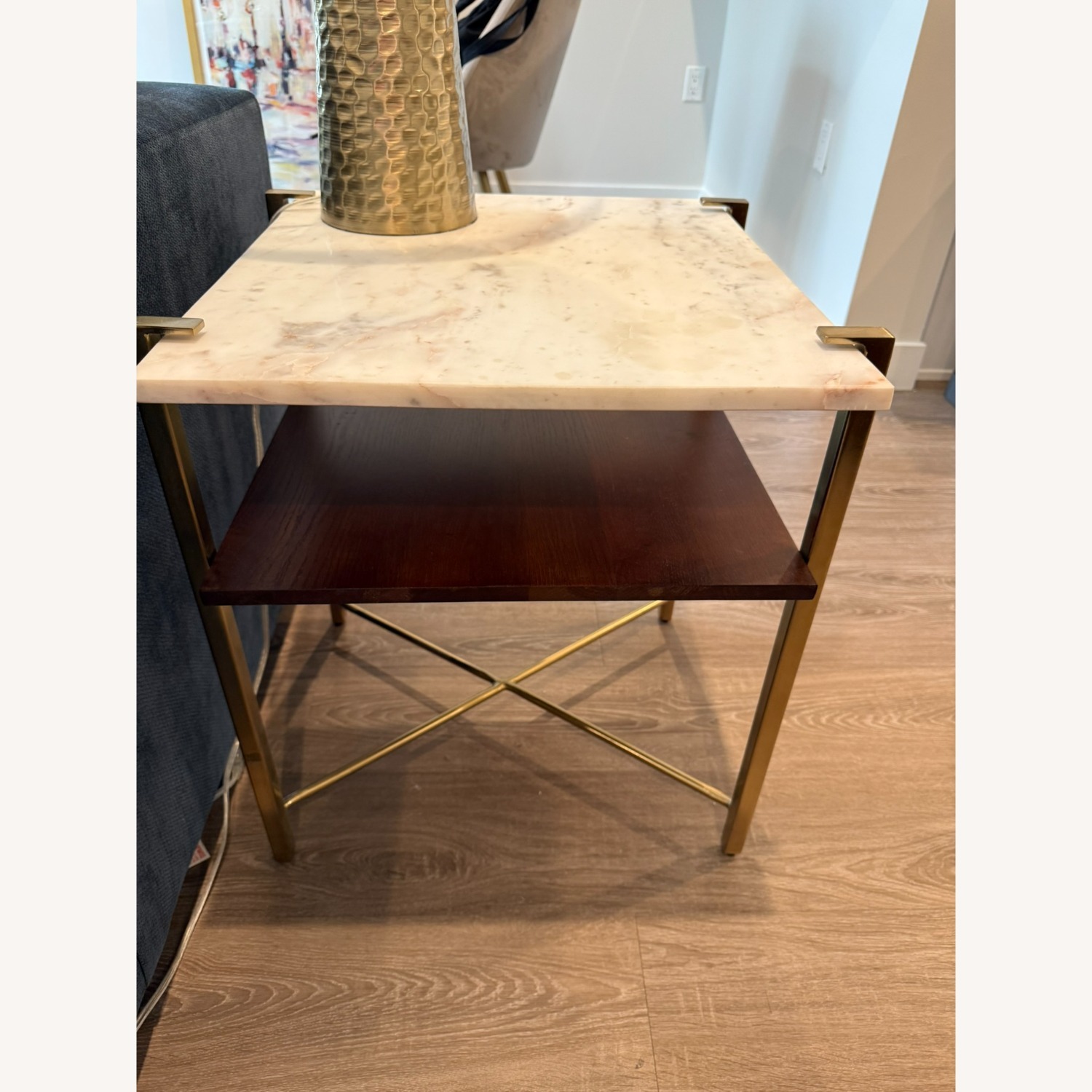 Anthropologie Elemental Layers Walnut Marble Side Table - image-4