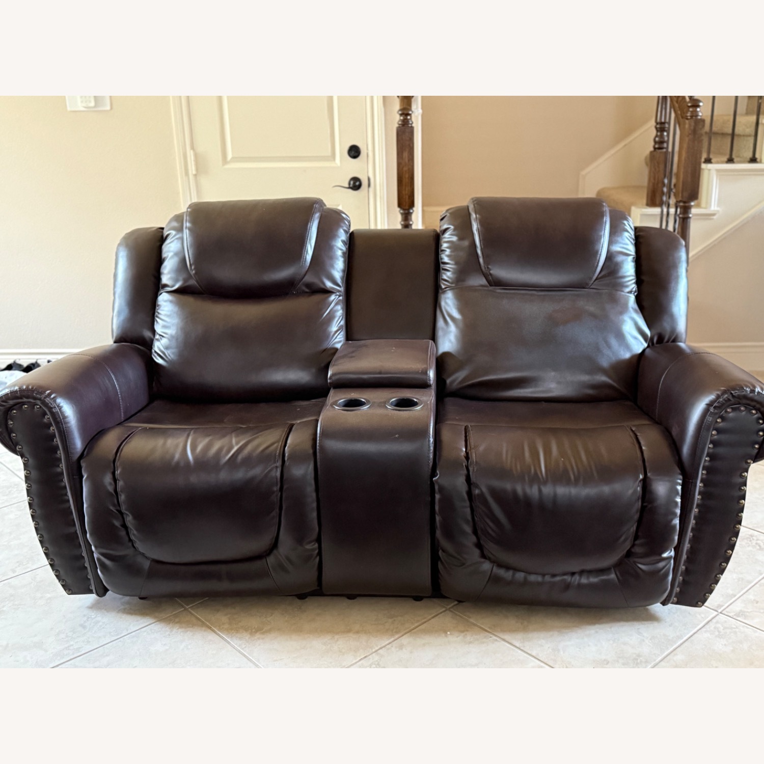 Dark Brown Leather 2 Seater Recliner Couch - image-1