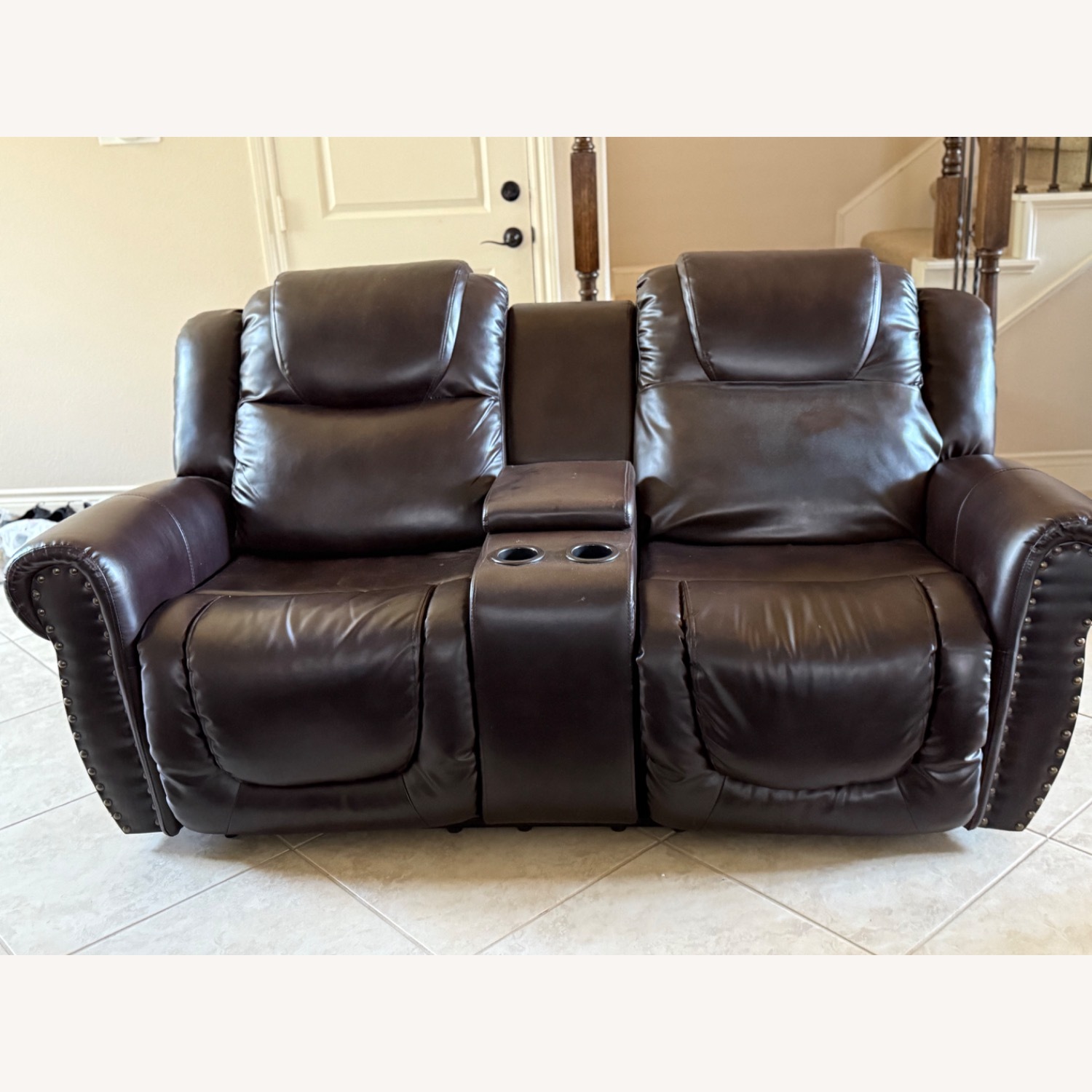 Dark Brown Leather 2 Seater Recliner Couch - image-2