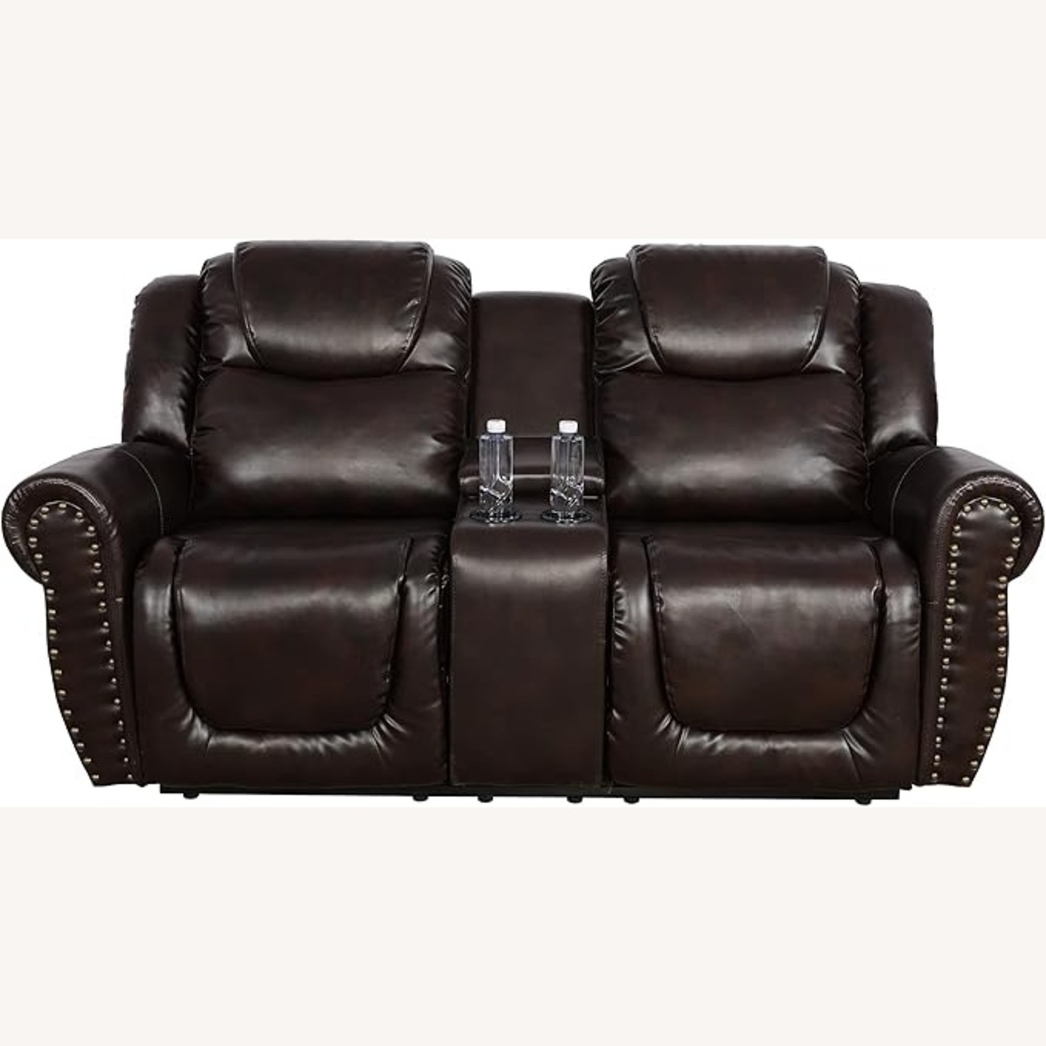 Dark Brown Leather 2 Seater Recliner Couch - image-0