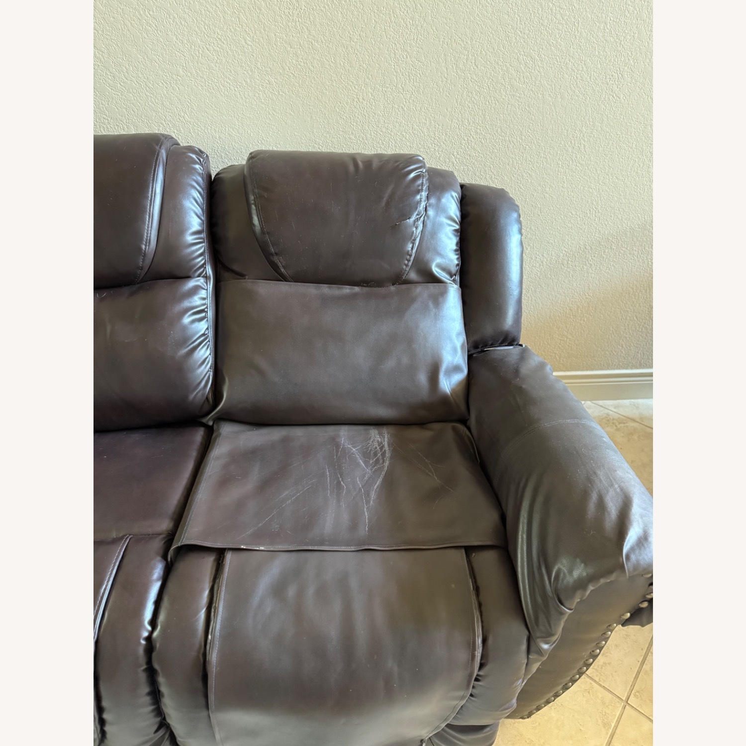 Dark Brown Leather 2 Seater Recliner Couch - image-21