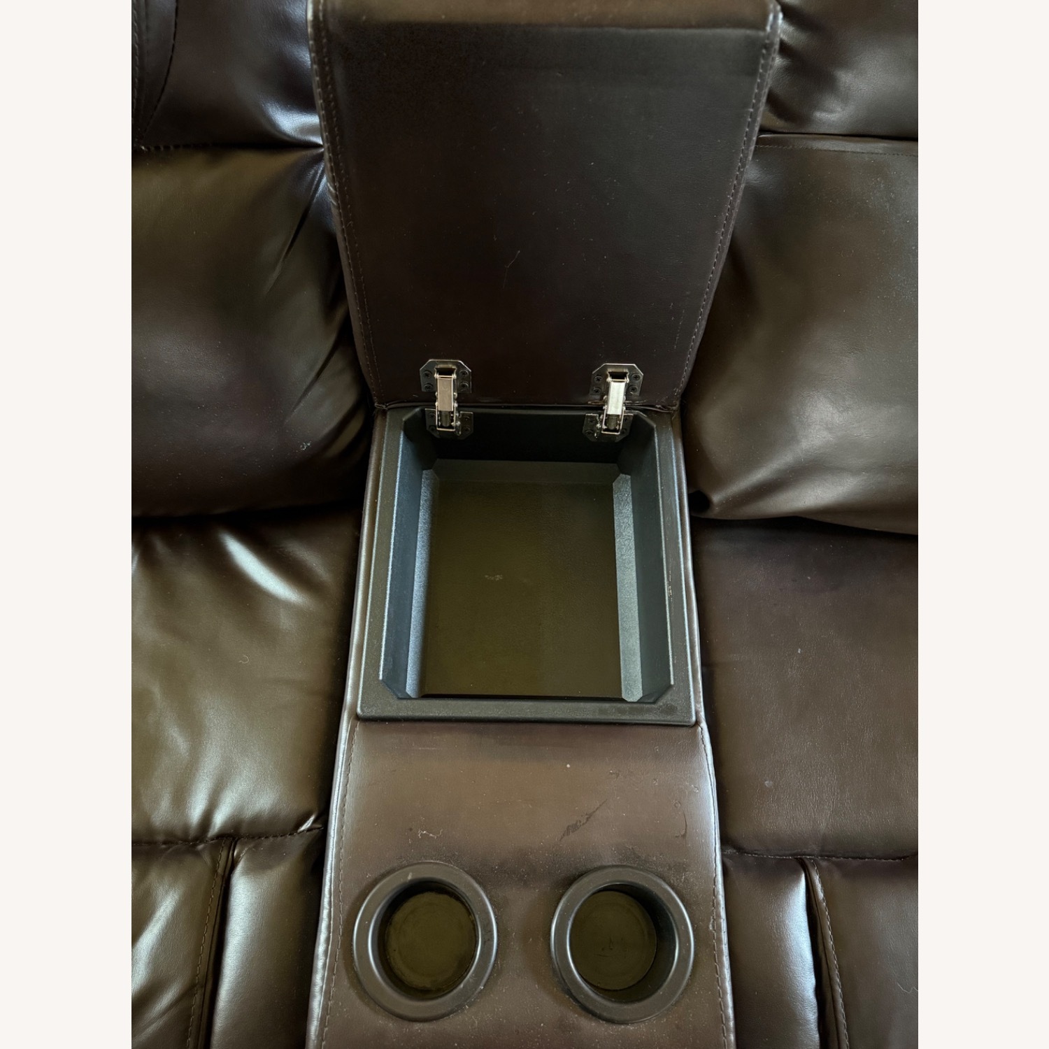Dark Brown Leather 2 Seater Recliner Couch - image-9