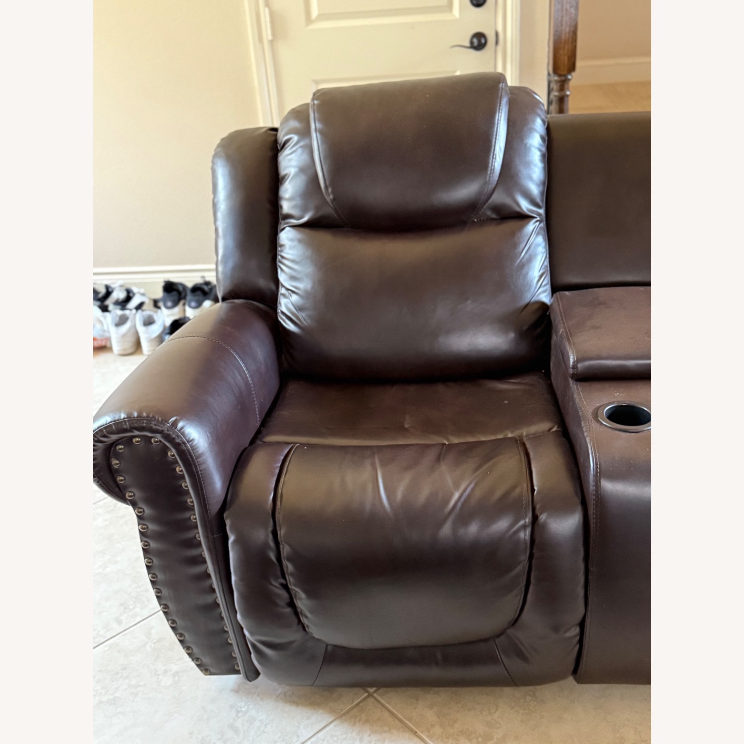 Dark Brown Leather 2 Seater Recliner Couch - image-5