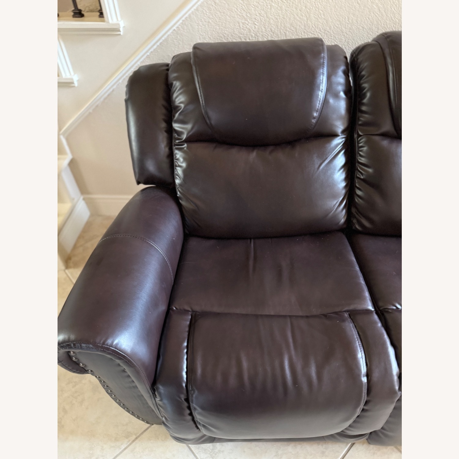 Dark Brown Leather 2 Seater Recliner Couch - image-17