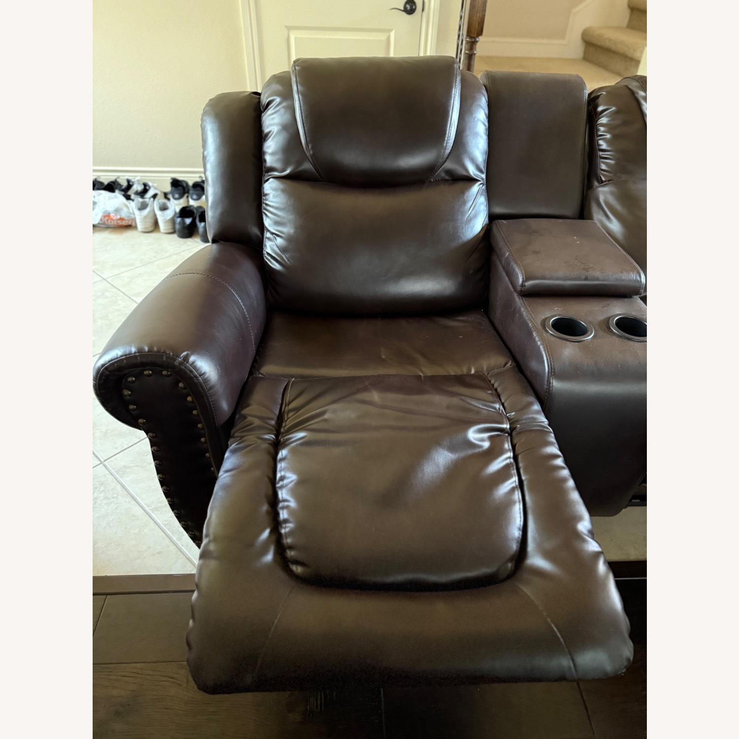 Dark Brown Leather 2 Seater Recliner Couch - image-15