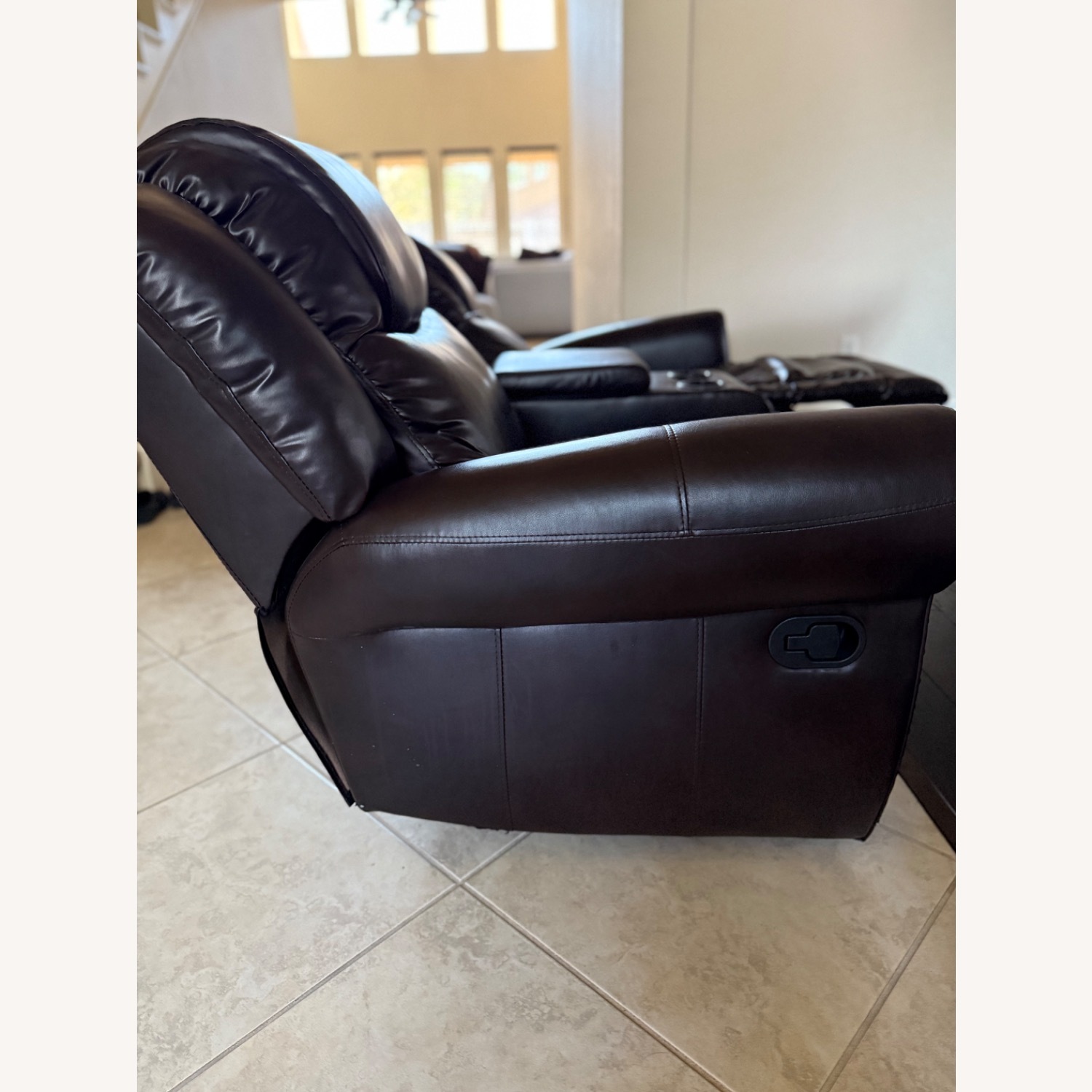 Dark Brown Leather 2 Seater Recliner Couch - image-3
