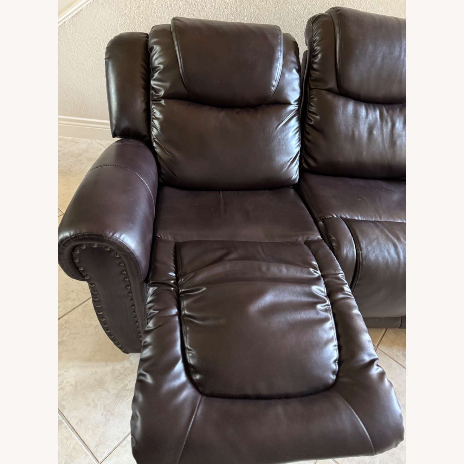 Dark Brown Leather 2 Seater Recliner Couch - image-40