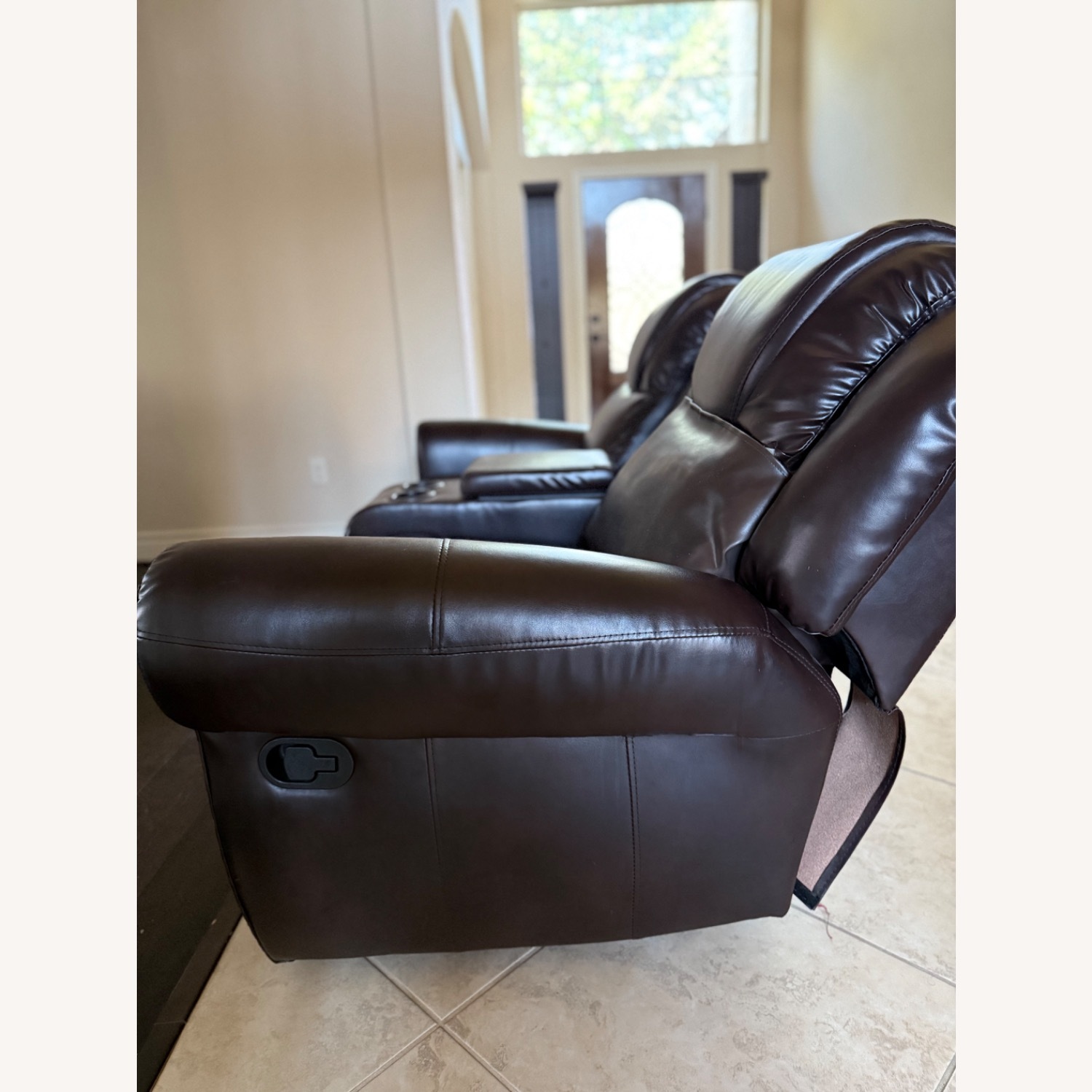 Dark Brown Leather 2 Seater Recliner Couch - image-4