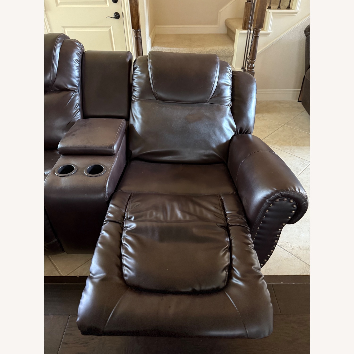 Dark Brown Leather 2 Seater Recliner Couch - image-14