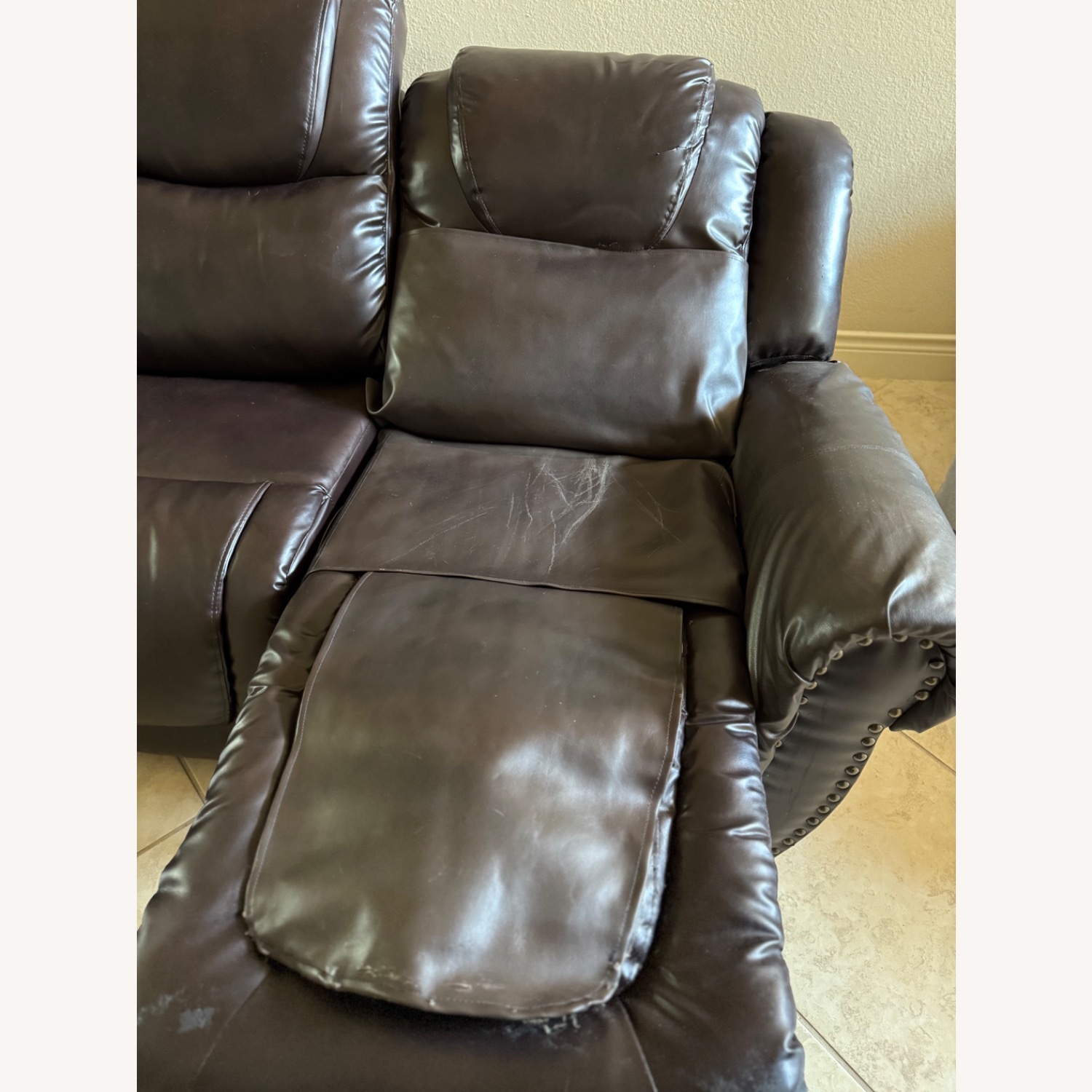 Dark Brown Leather 2 Seater Recliner Couch - image-39