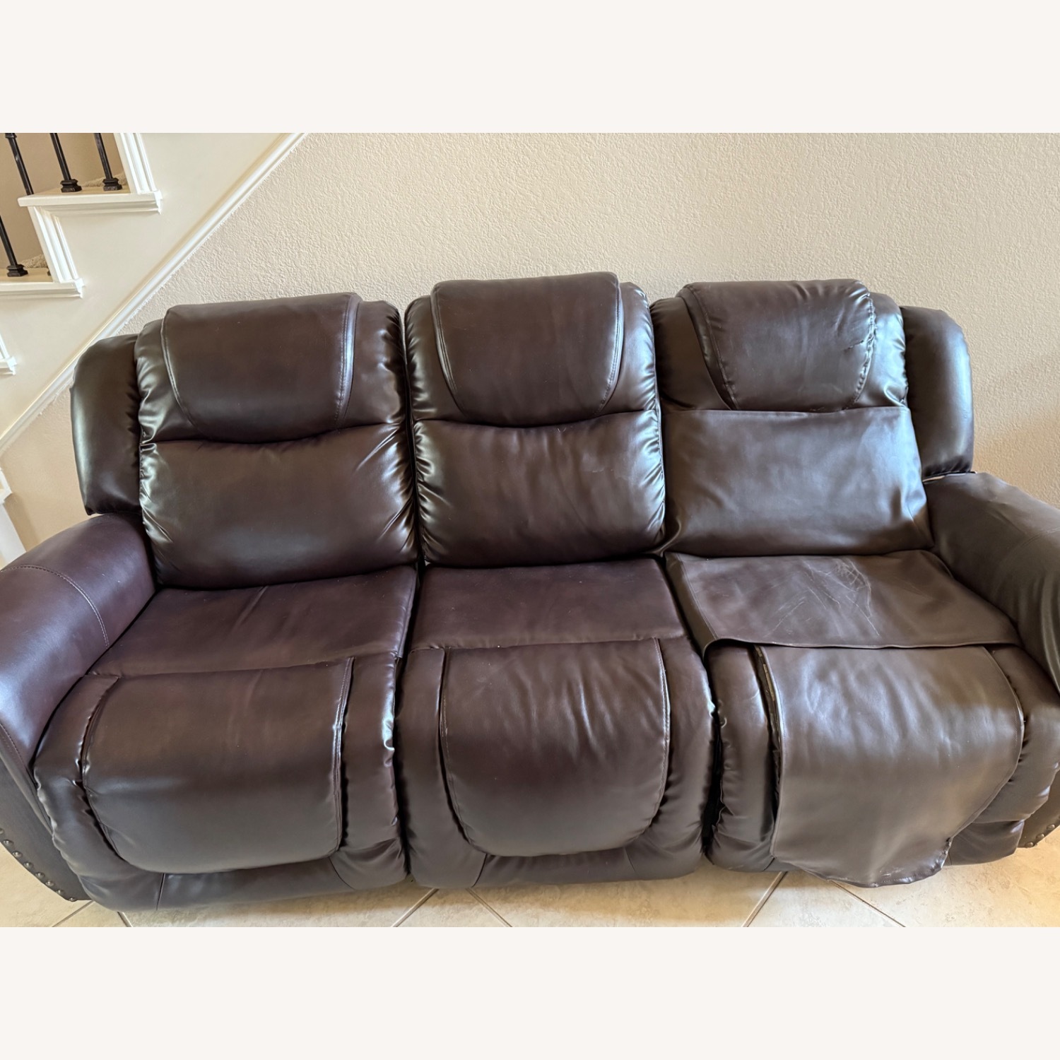 Dark Brown Leather 2 Seater Recliner Couch - image-16