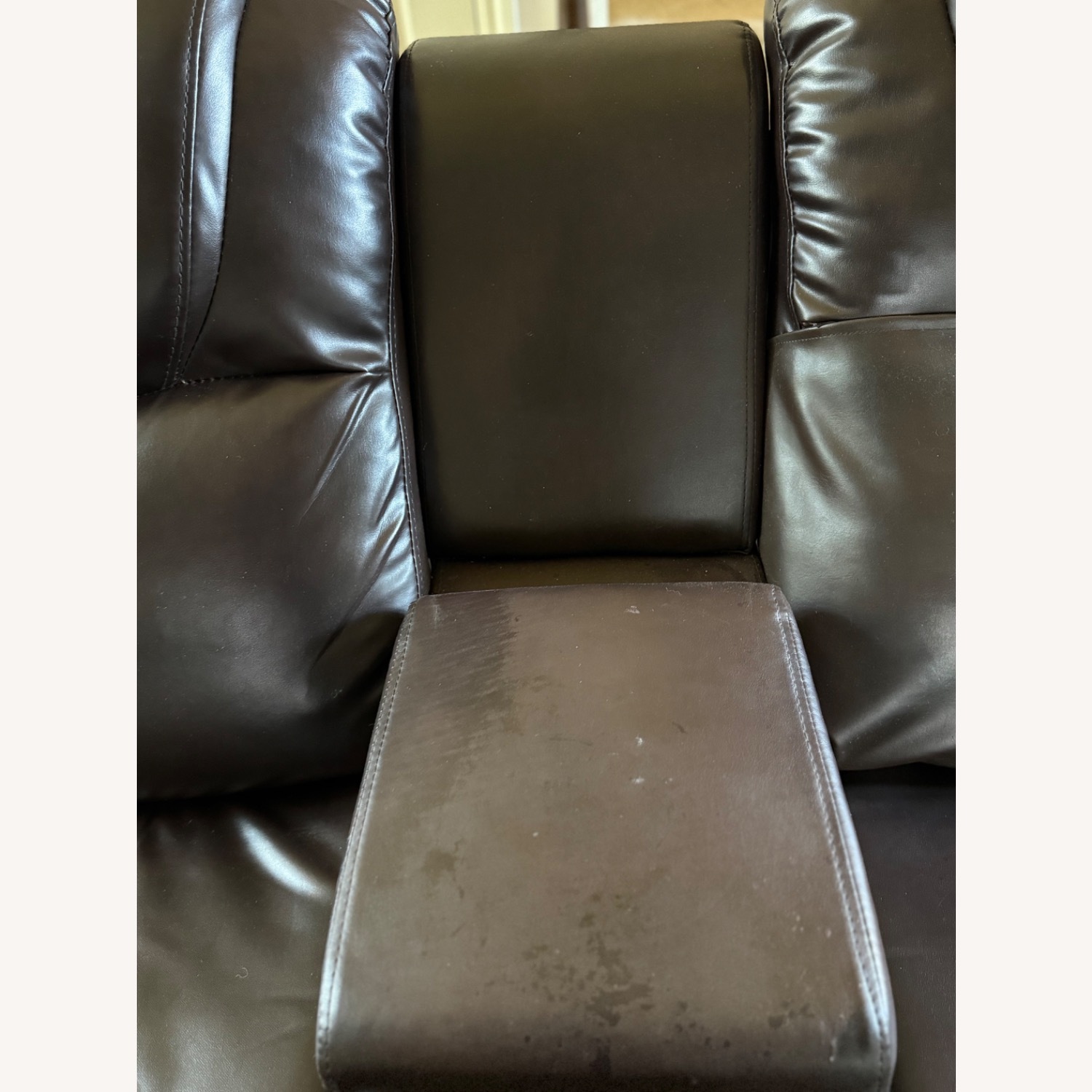 Dark Brown Leather 2 Seater Recliner Couch - image-7