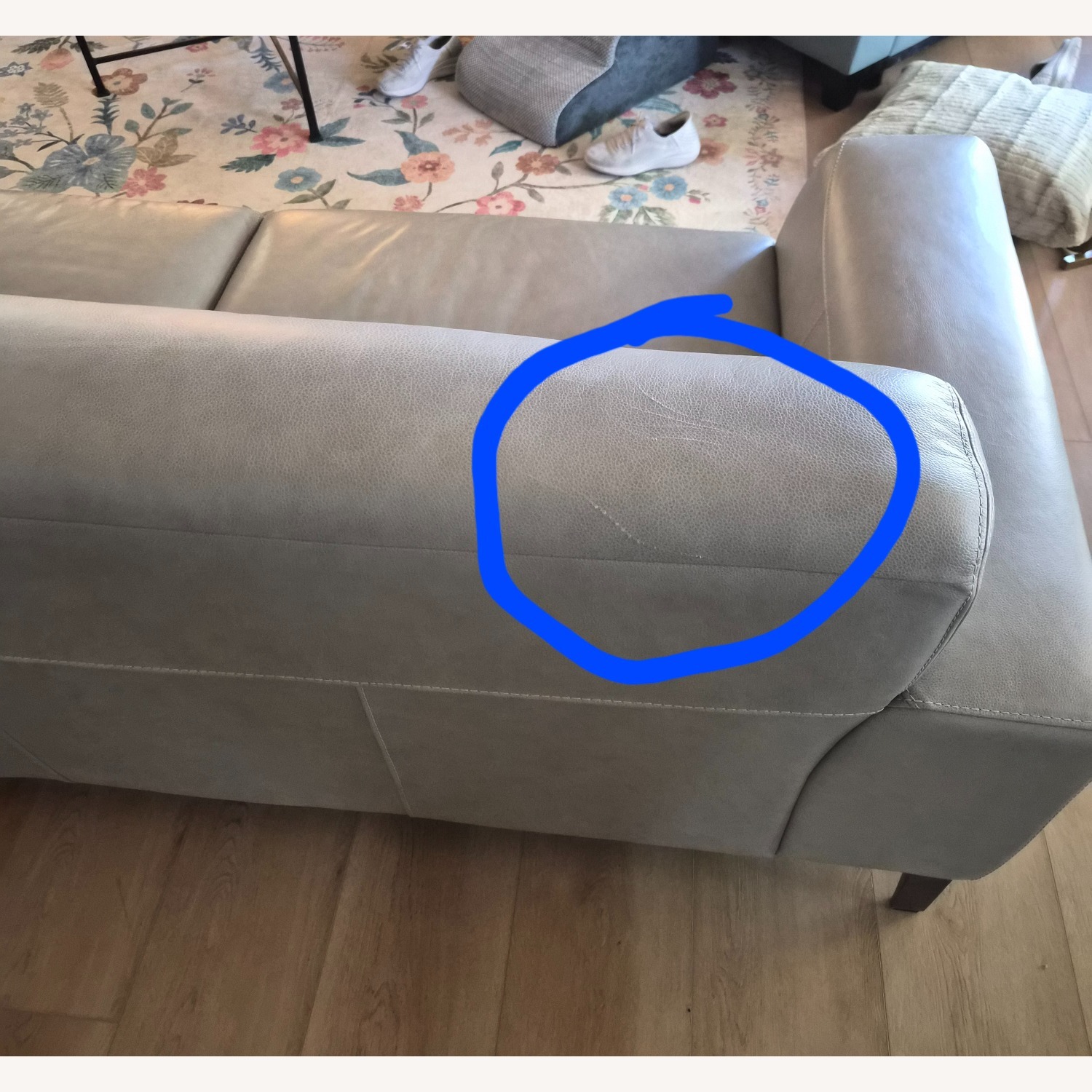 Macy's Light Gray Leather 3+ Seater Sofa - image-3