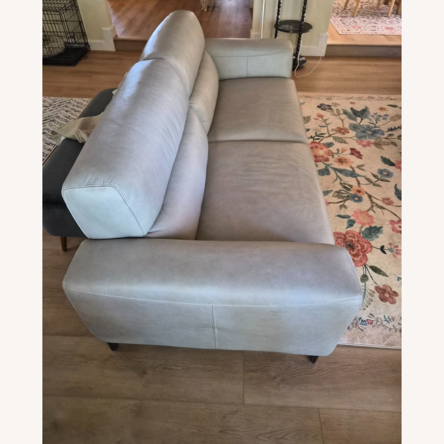 Macy's Light Gray Leather 3+ Seater Sofa - image-1