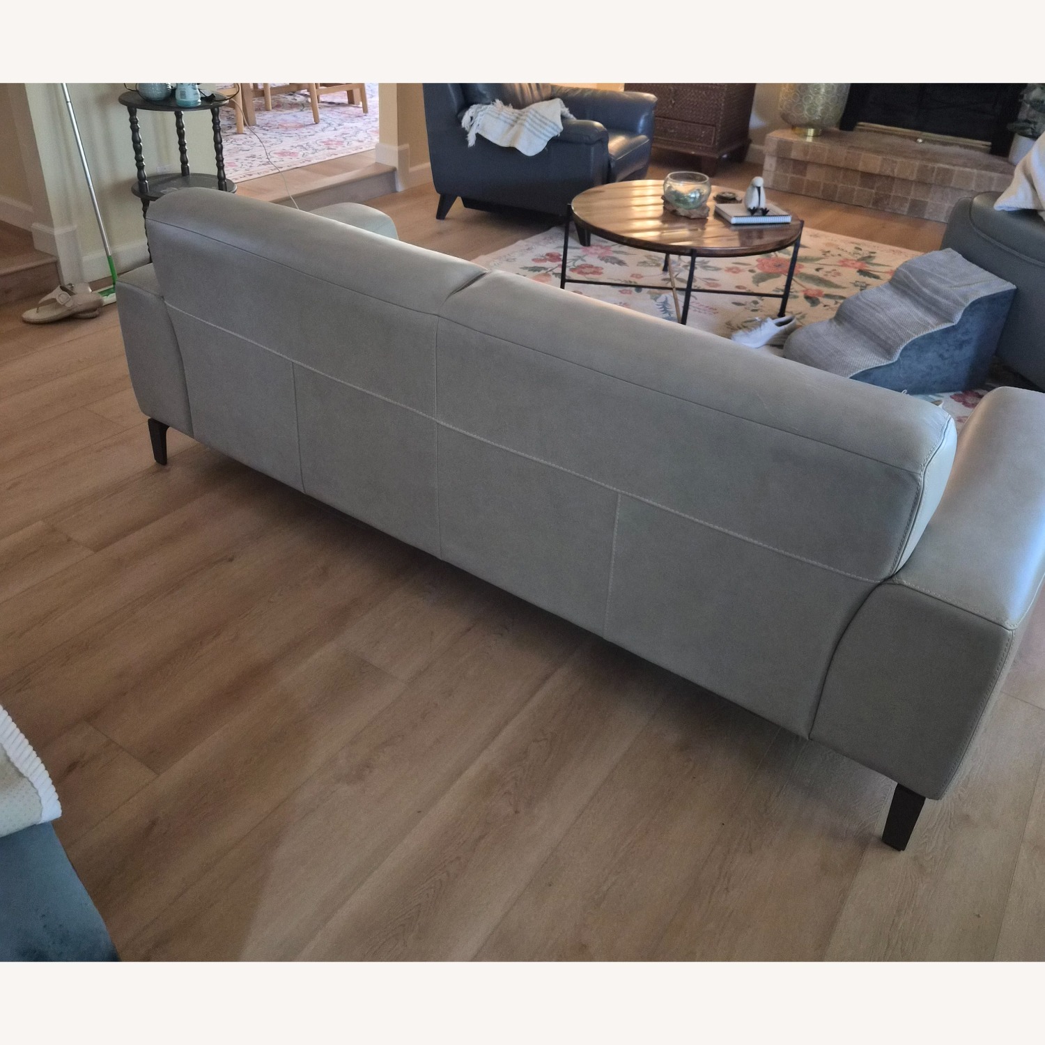 Macy's Light Gray Leather 3+ Seater Sofa - image-2