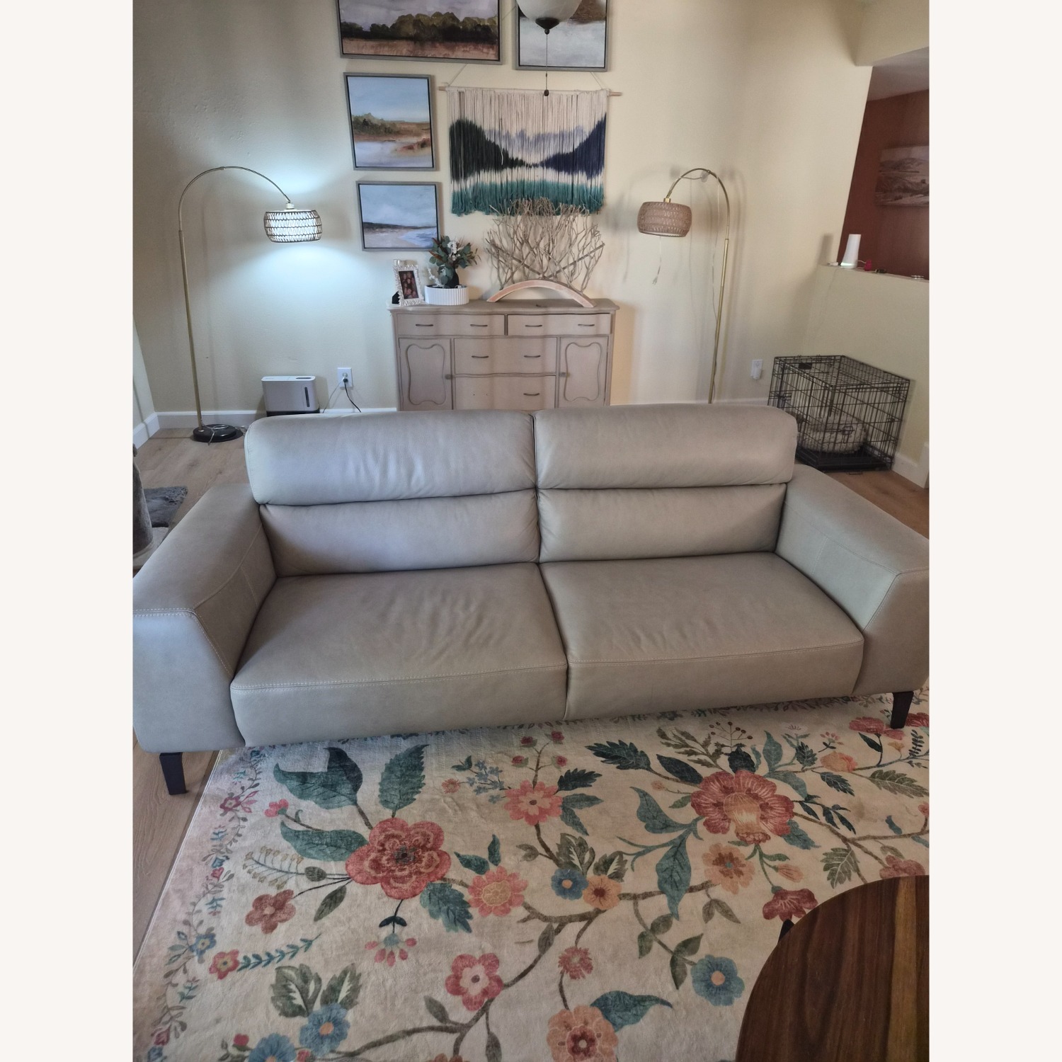 Macy's Light Gray Leather 3+ Seater Sofa - image-4