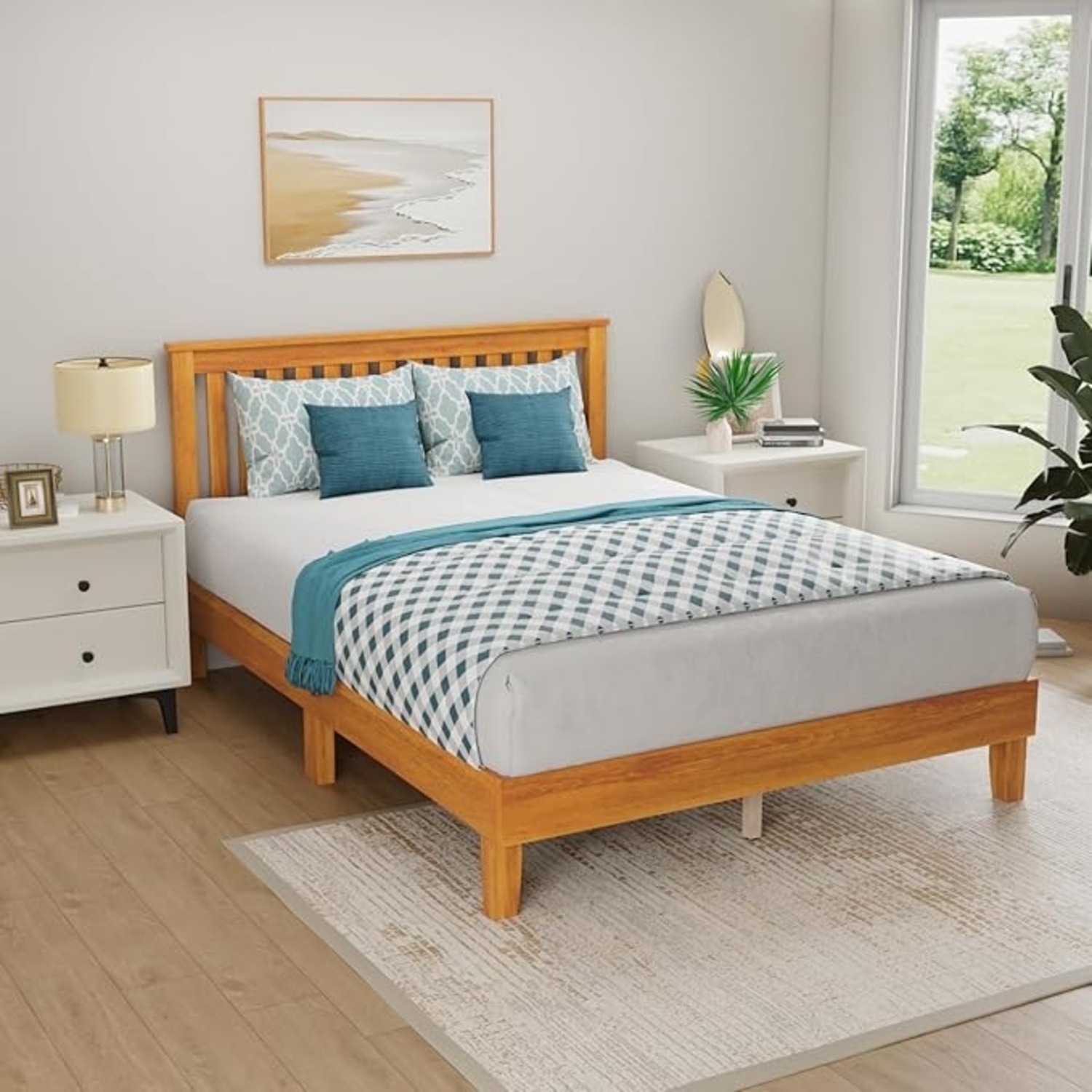 Light Brown Wood Full Bed - image-0