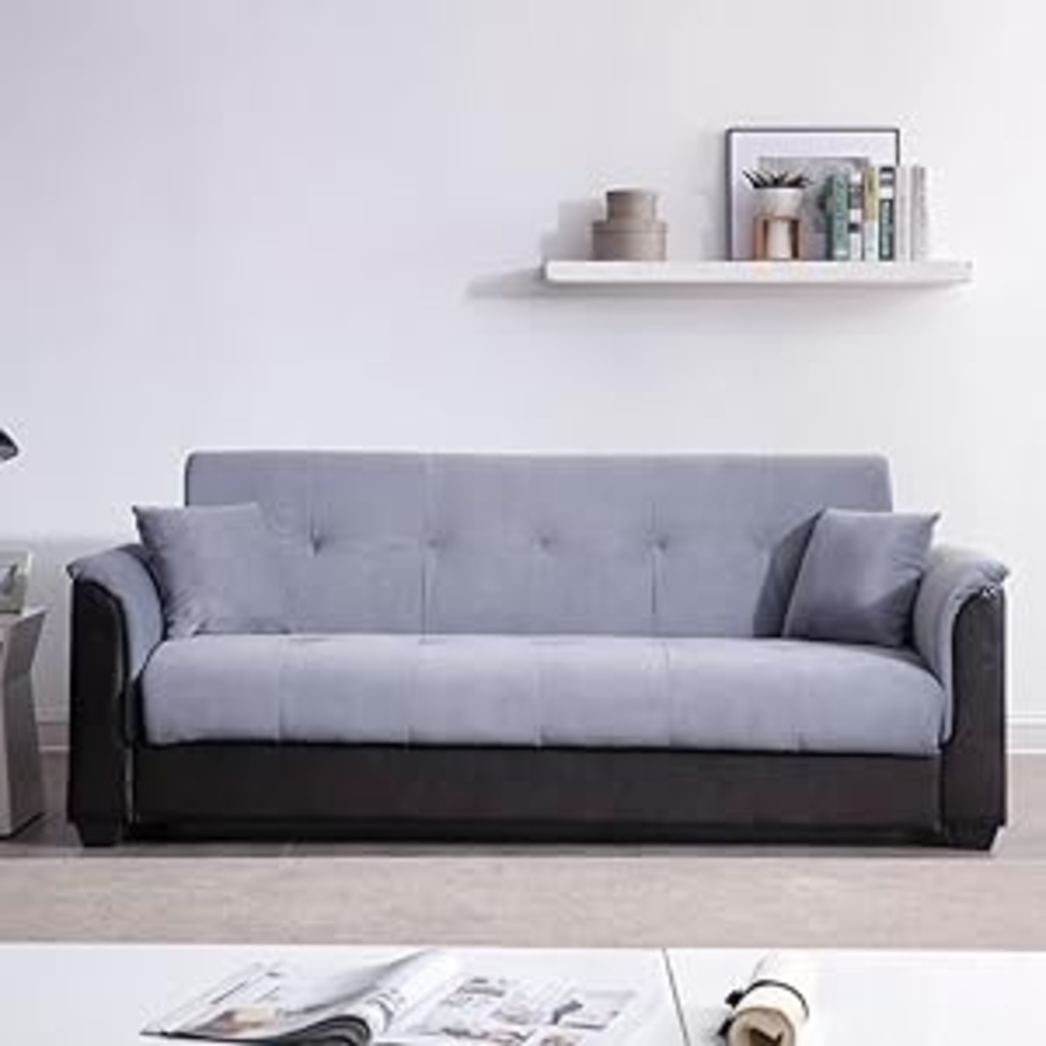 Light Gray Fabric Futon - image-7