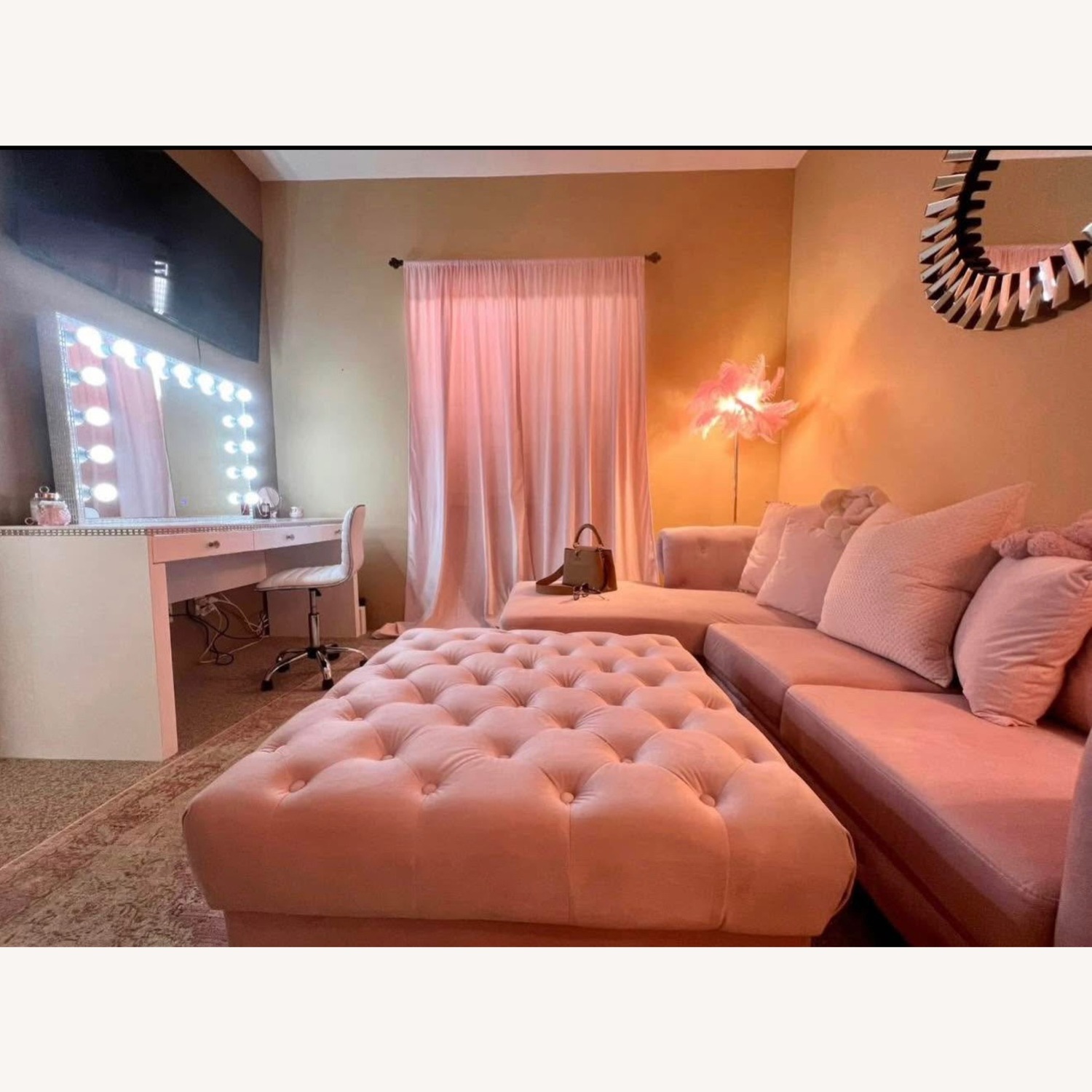 Pink Velvet 3+ Piece Sectional - image-3