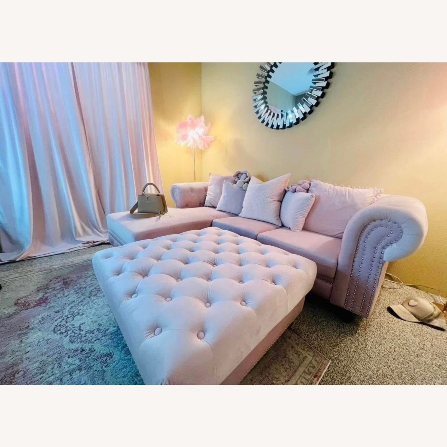 Pink Velvet 3+ Piece Sectional - image-2