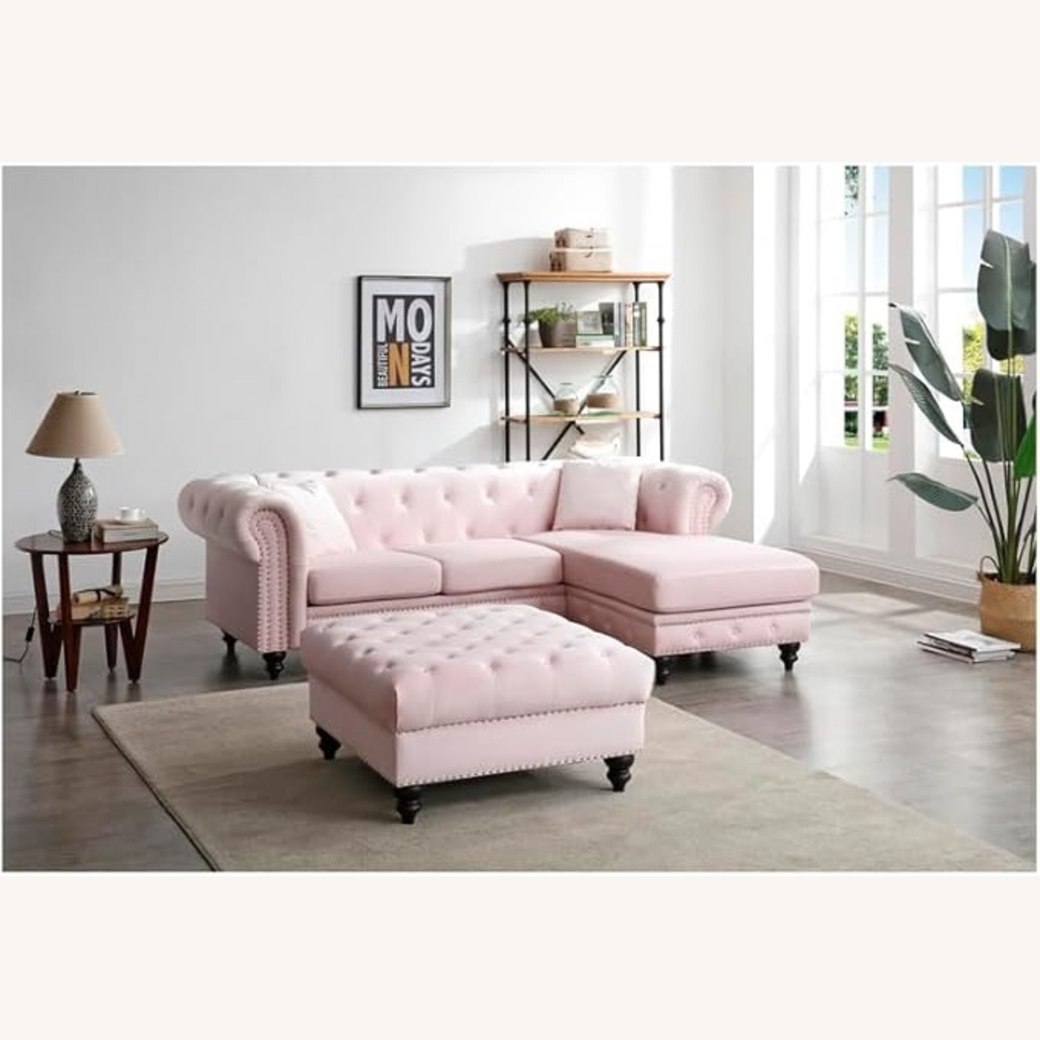 Pink Velvet 3+ Piece Sectional - image-5