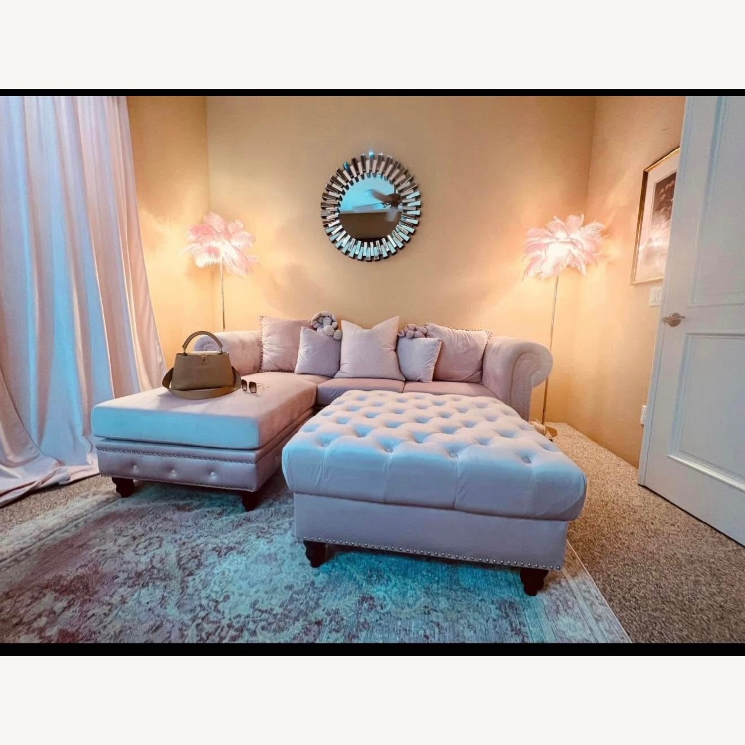 Pink Velvet 3+ Piece Sectional - image-1