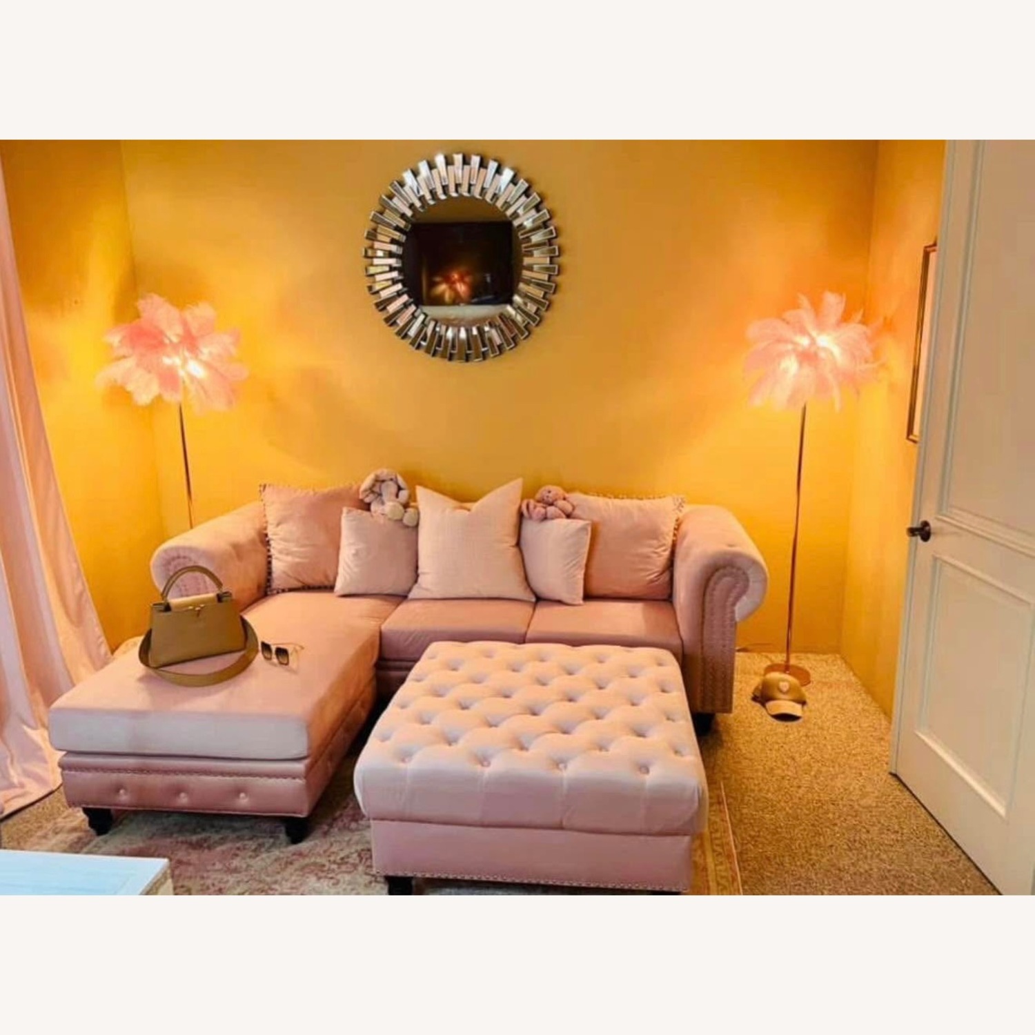 Pink Velvet 3+ Piece Sectional - image-4