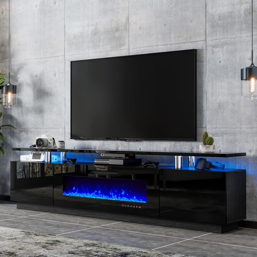 Used Modern 80" High-Gloss LED Fireplace TV Stand for sale on AptDeco