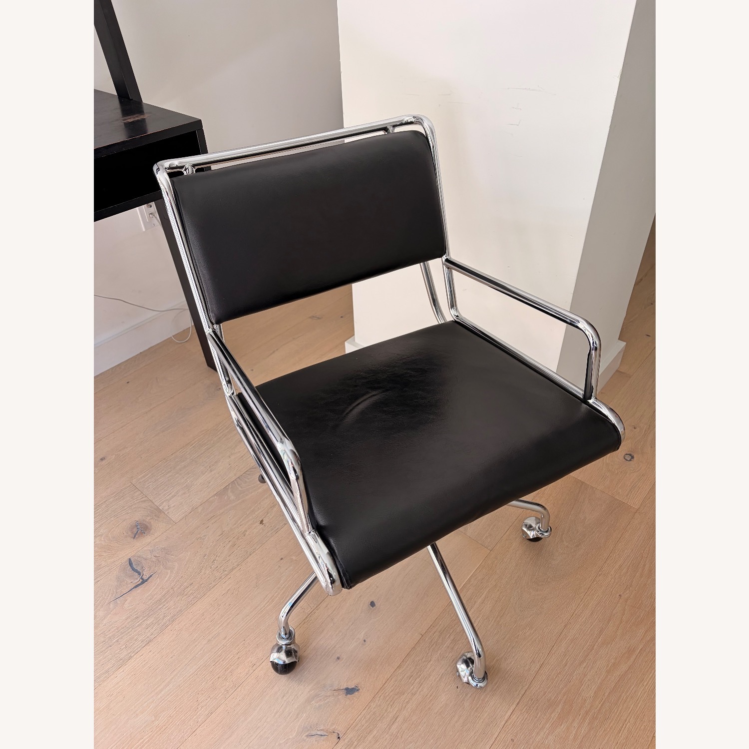 CB2 Court Black Vegan Leather Office Chair - image-1