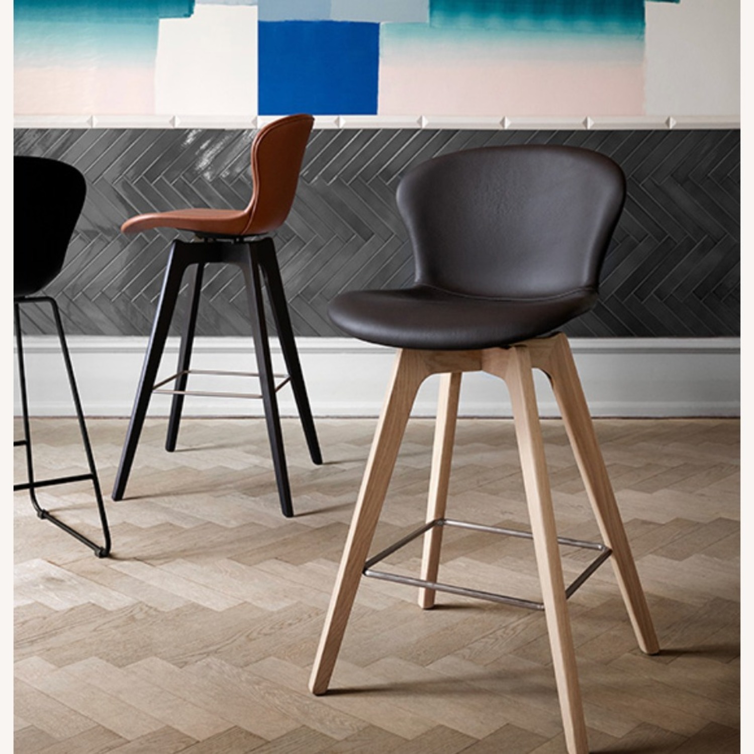 BoConcept Adelaide Orange Leather Stools - AptDeco