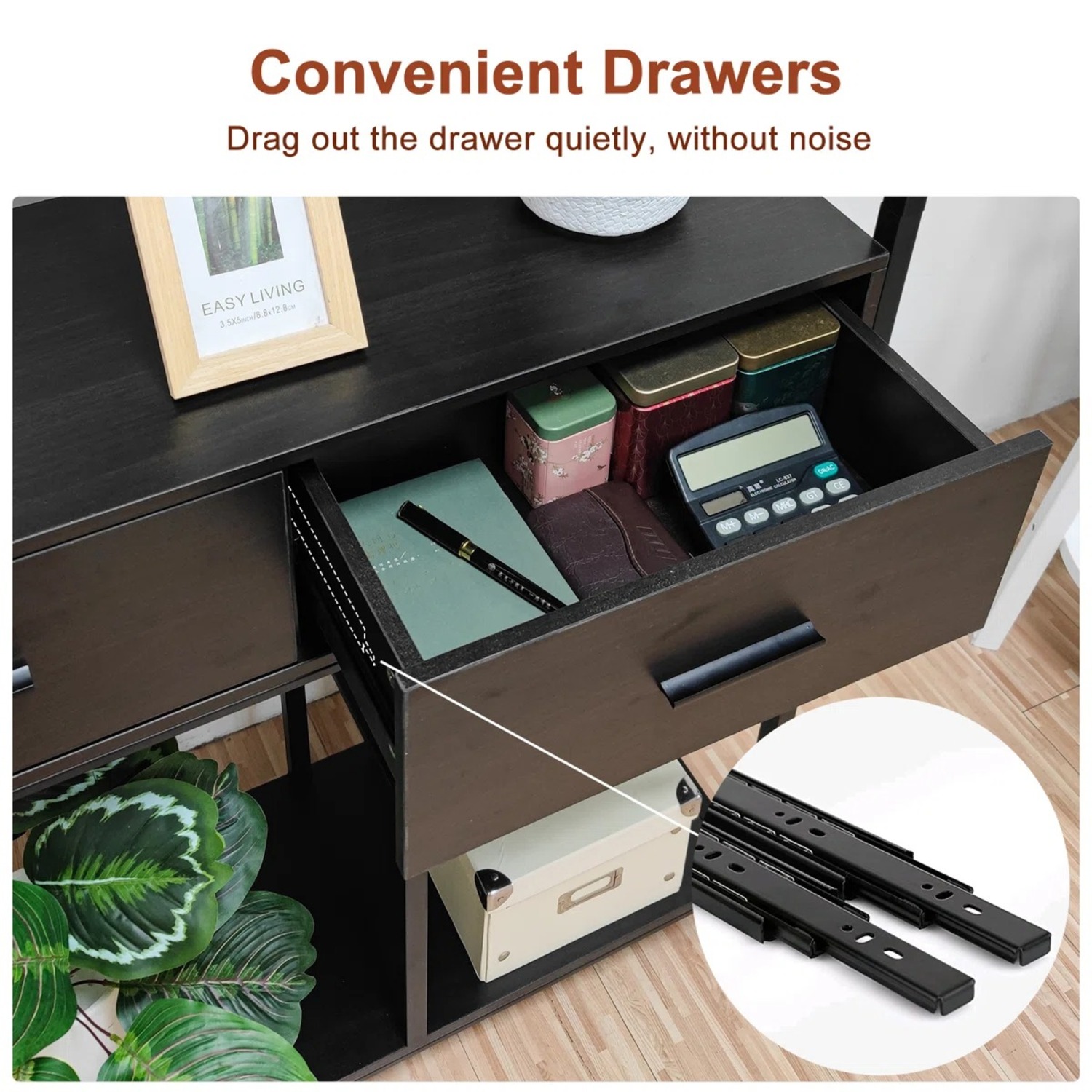 Dark Brown Wood Bookcase with Storage - image-3