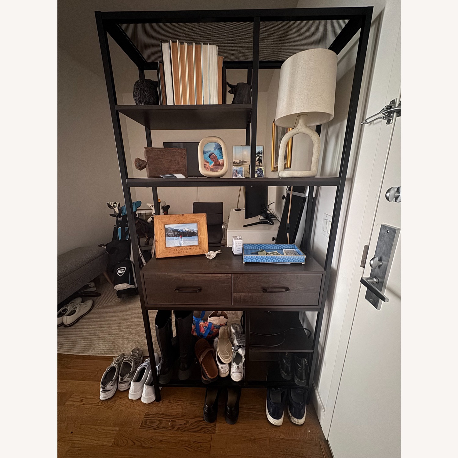 Dark Brown Wood Bookcase with Storage - image-2