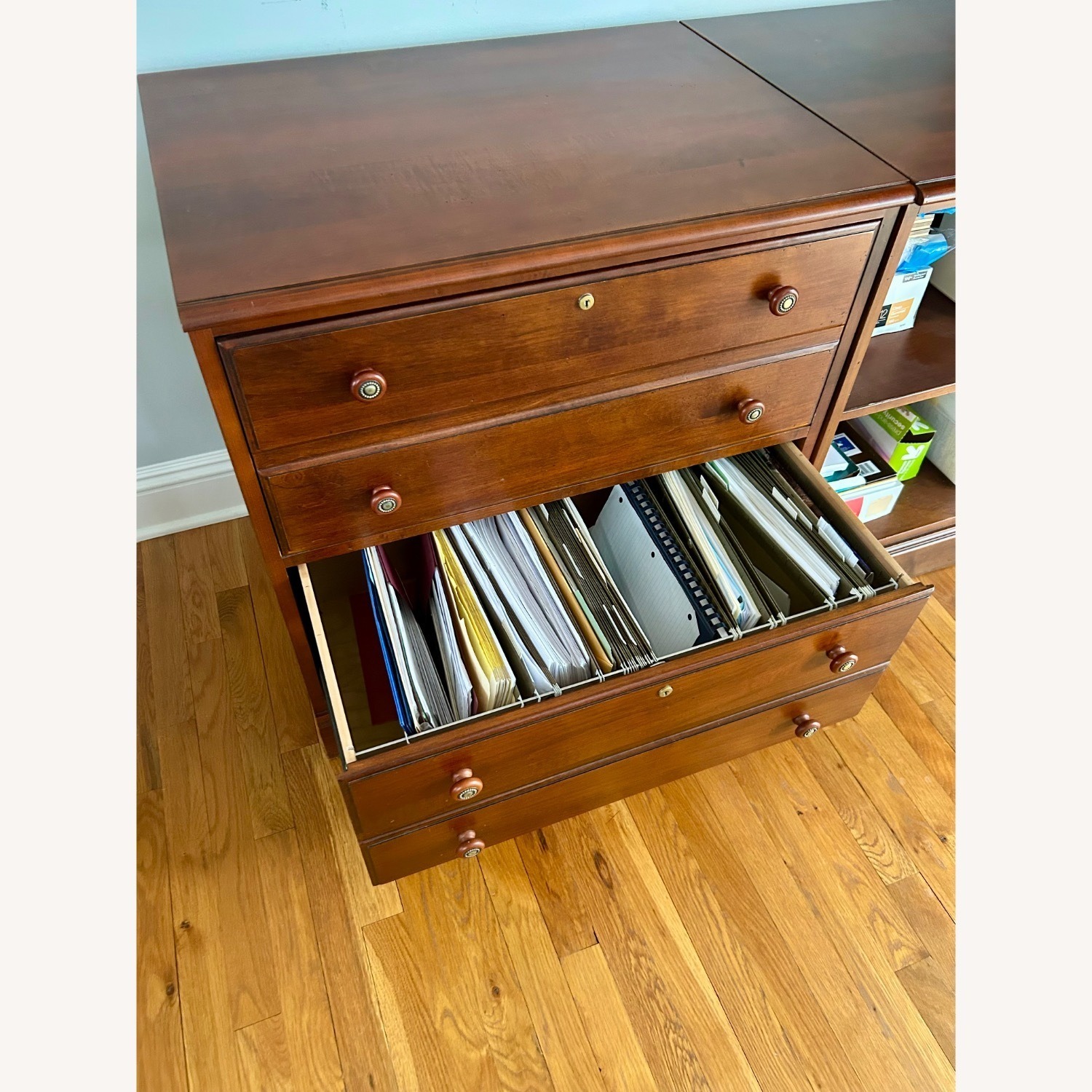 Ethan Allen Dark Brown Wood Desk - AptDeco