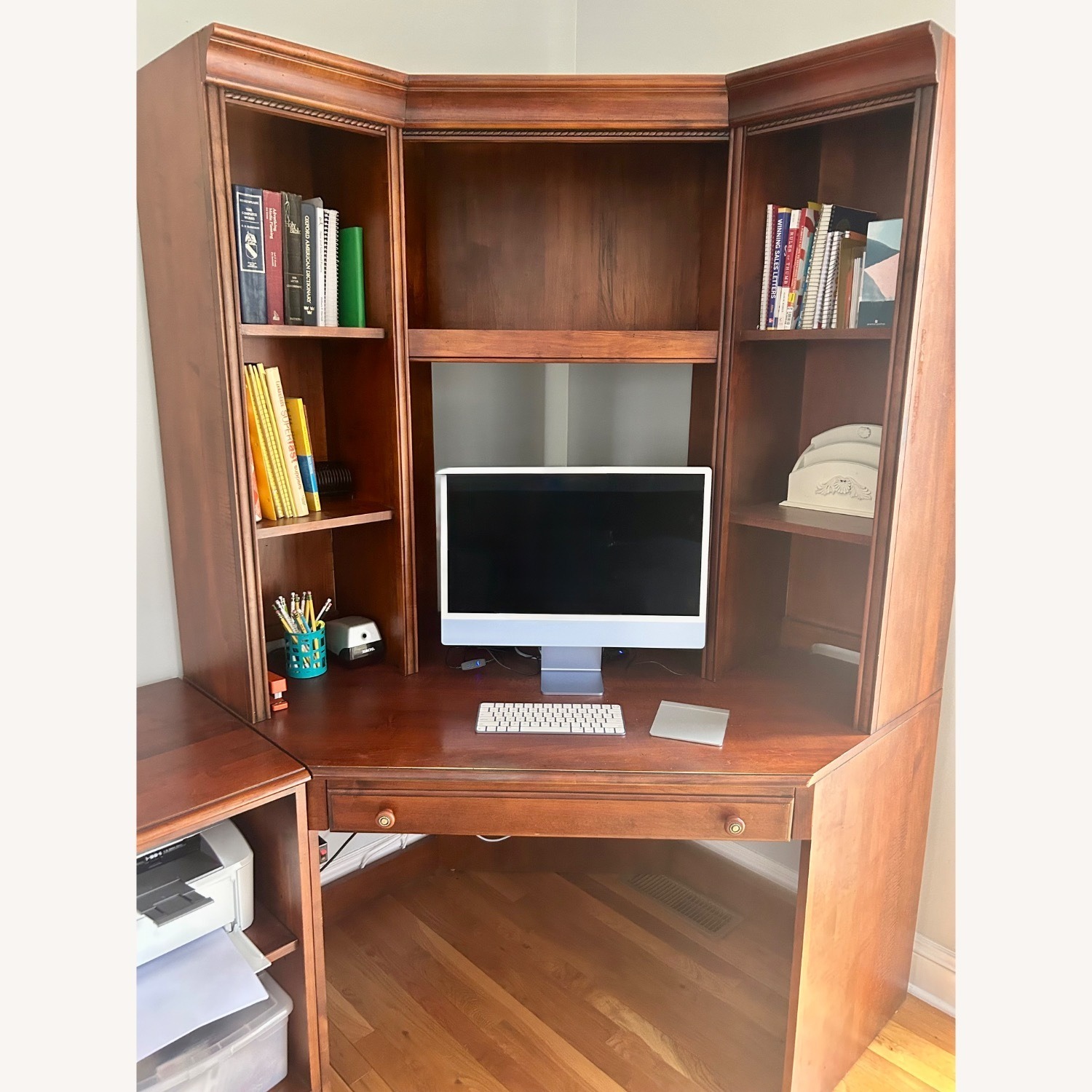 Ethan Allen Dark Brown Wood Desk - AptDeco