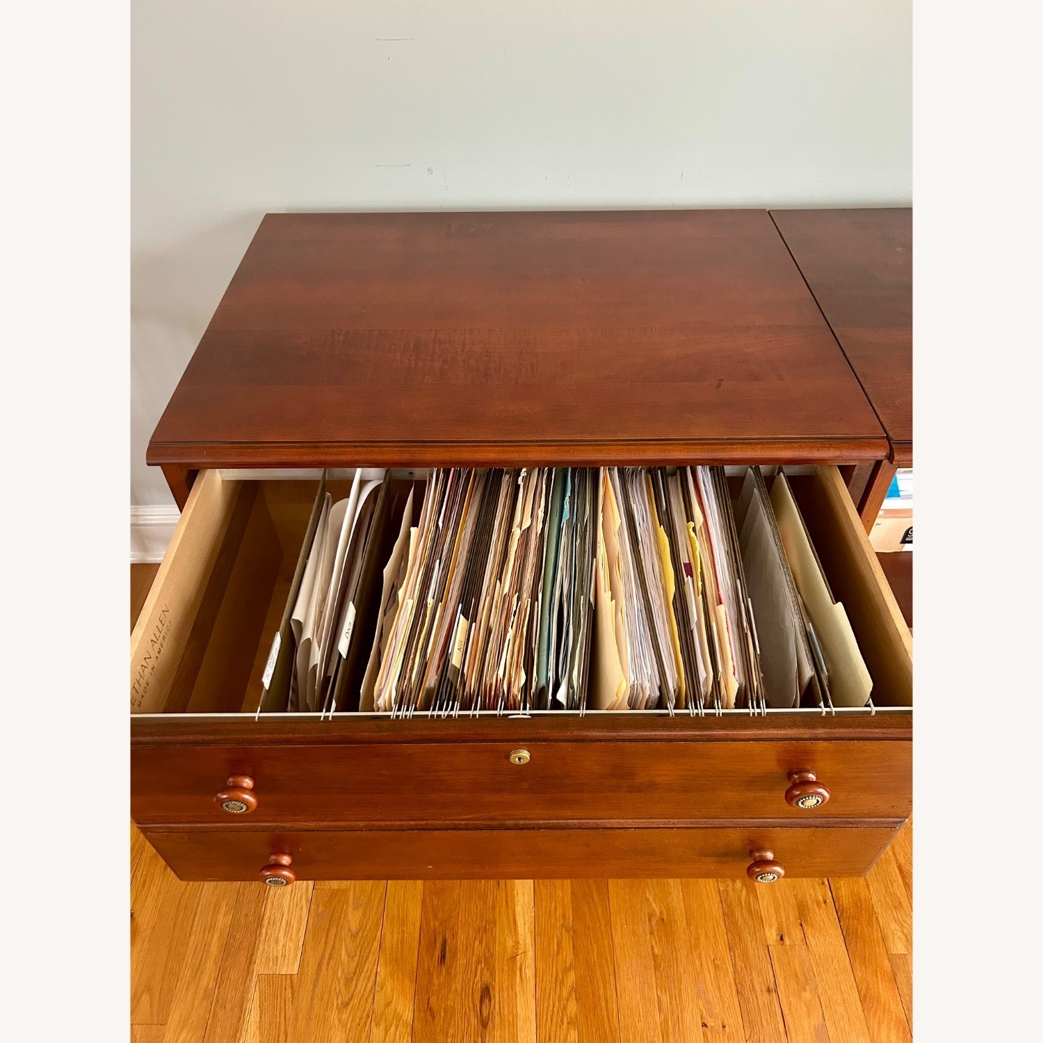 Ethan Allen Dark Brown Wood Desk - AptDeco