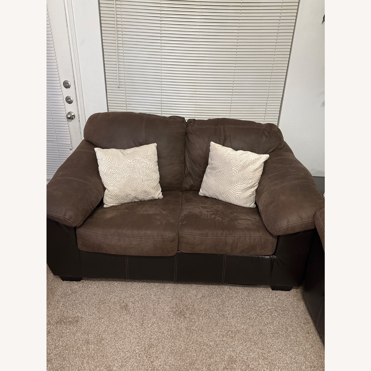 Ashley Furniture Dark Brown Fabric Loveseat - image-2