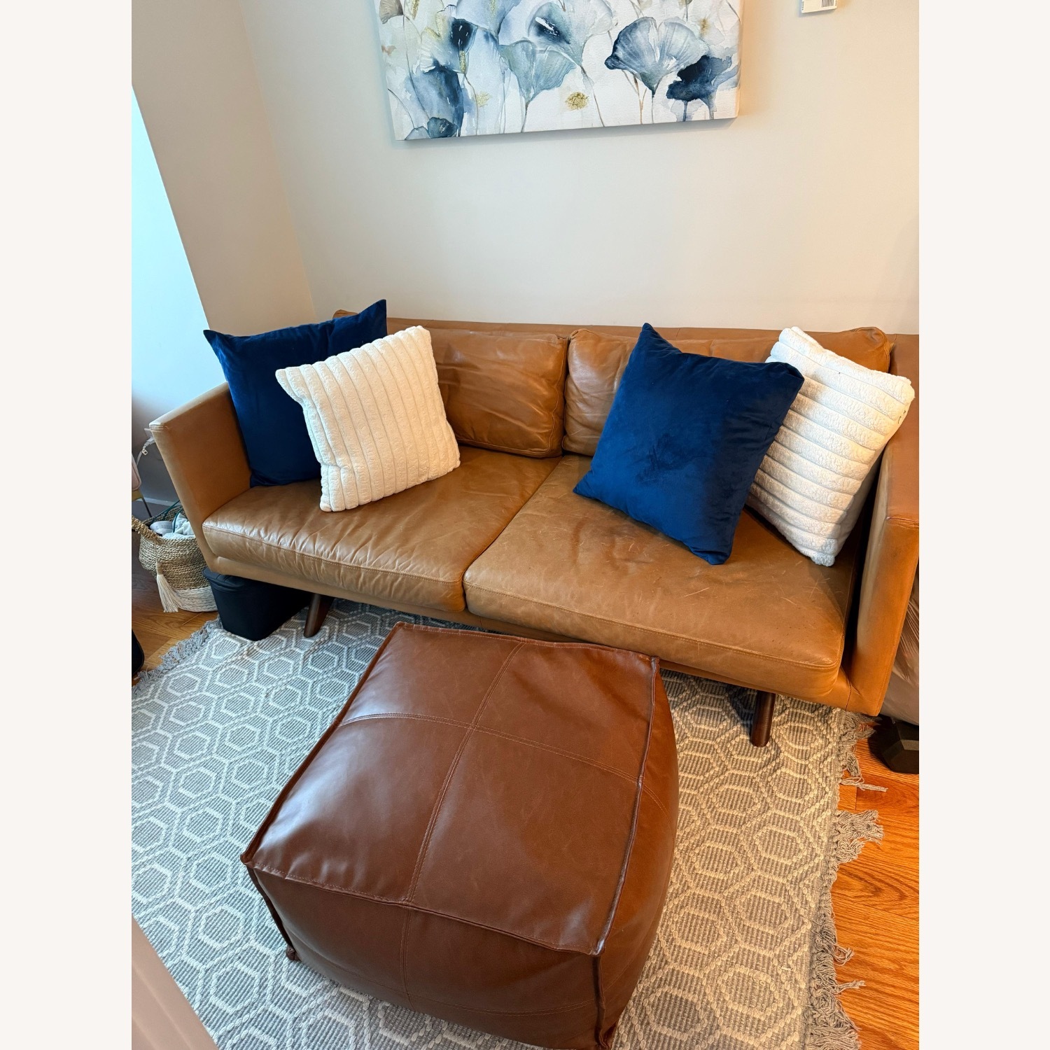 West Elm Brooklyn Light Brown Leather 2 Seater Sofa - image-1