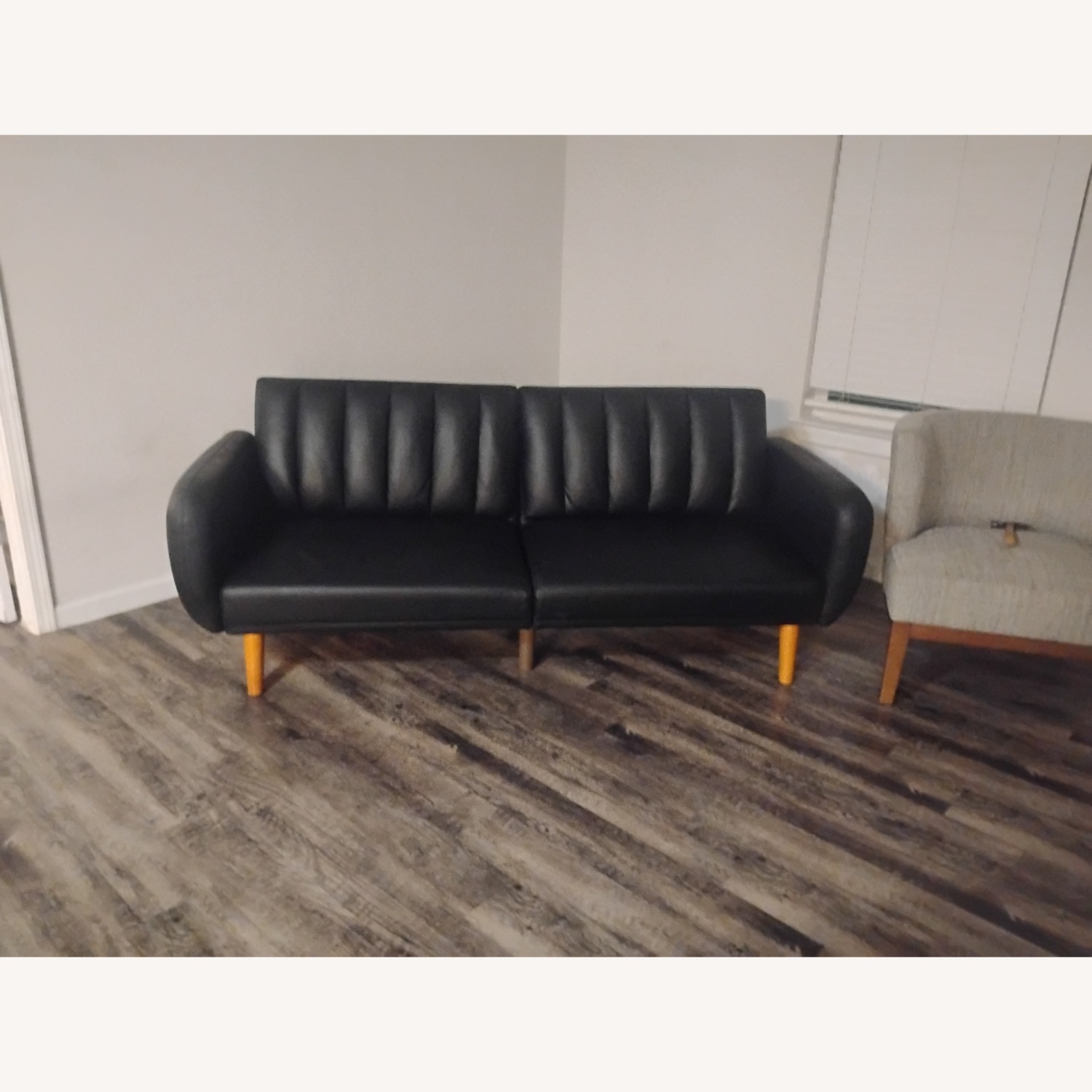  Ashley Furniture Black Faux Leather Futon - image-2