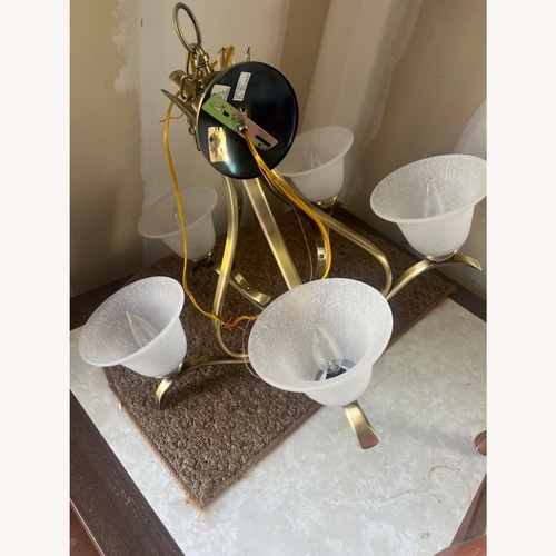 Used 5 Light Brushed Bronze Hanging Light Fixture for sale on AptDeco