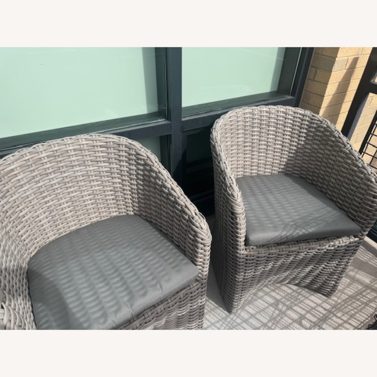 Crate & Barrel Abaco Gray Wicker Armchairs - image-4