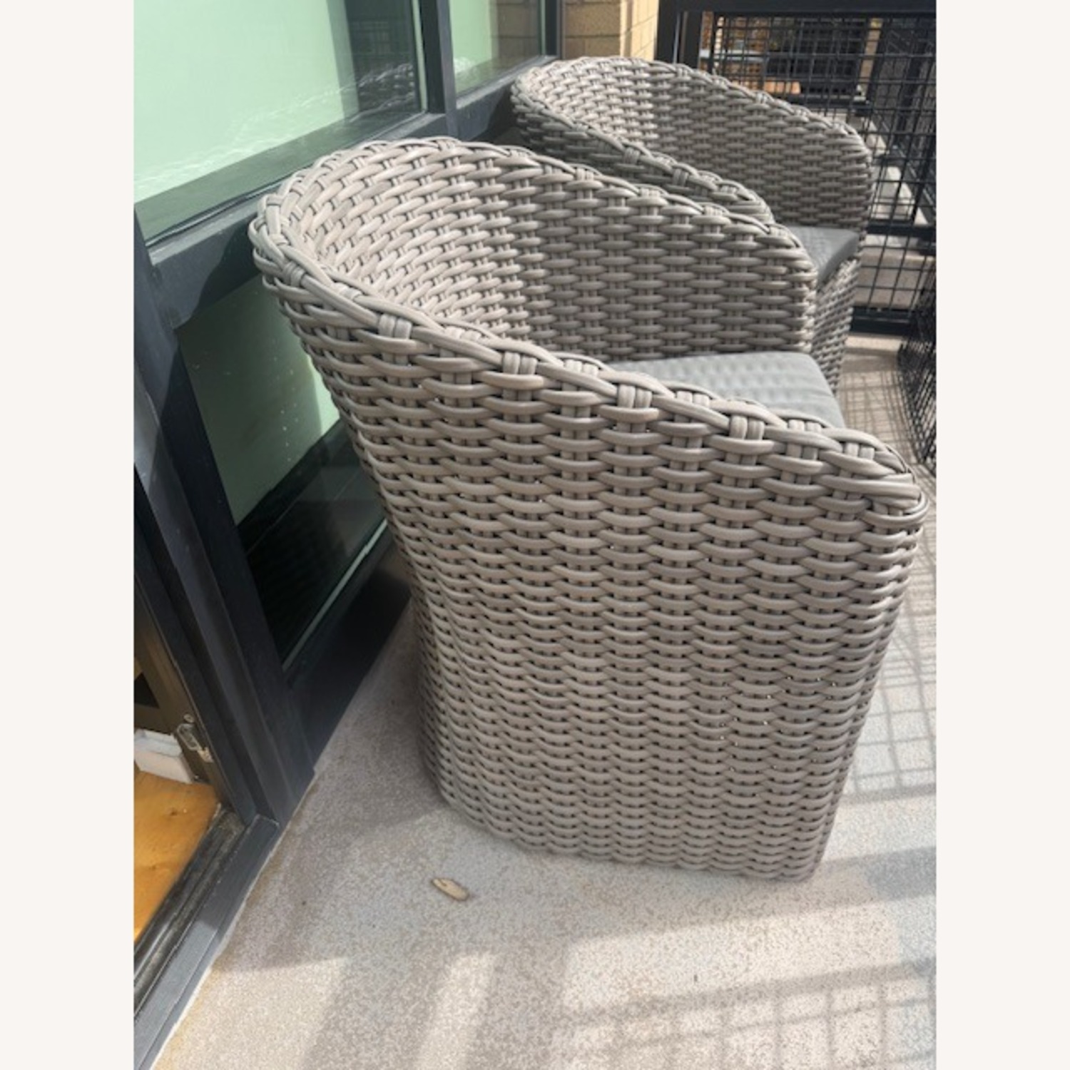 Crate & Barrel Abaco Gray Wicker Armchairs - image-3