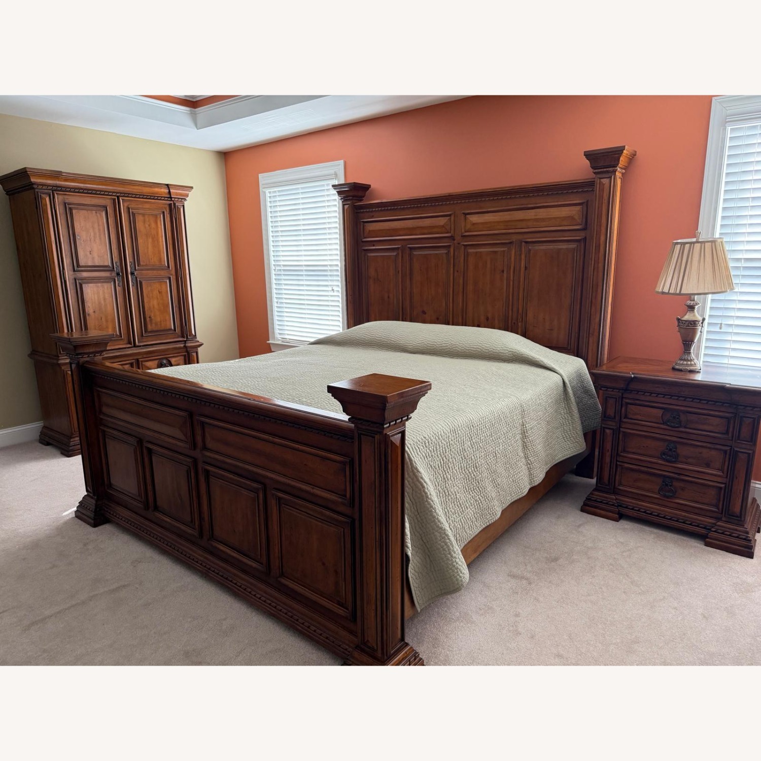 Dark Brown Wood King Bed - image-1