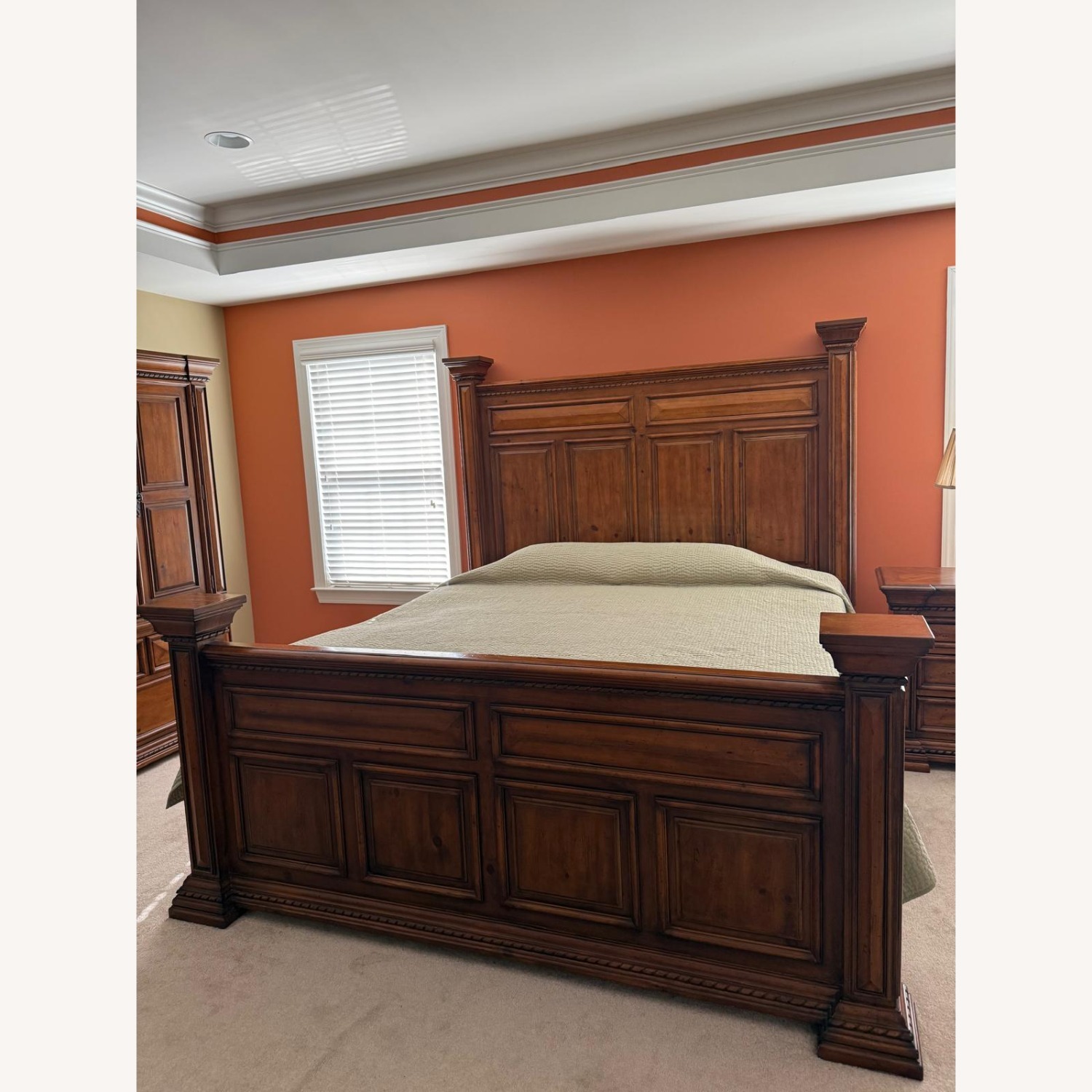 Dark Brown Wood King Bed - image-0