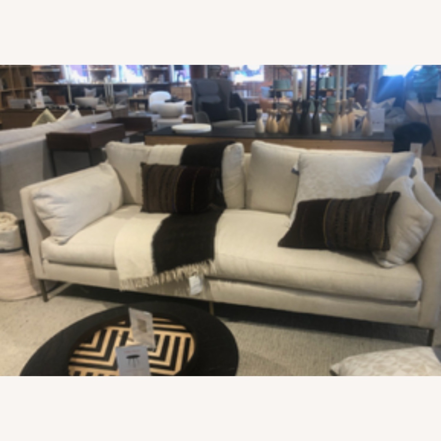 Modern Linen With Down Fill Sofa With Brass Legs - image-2