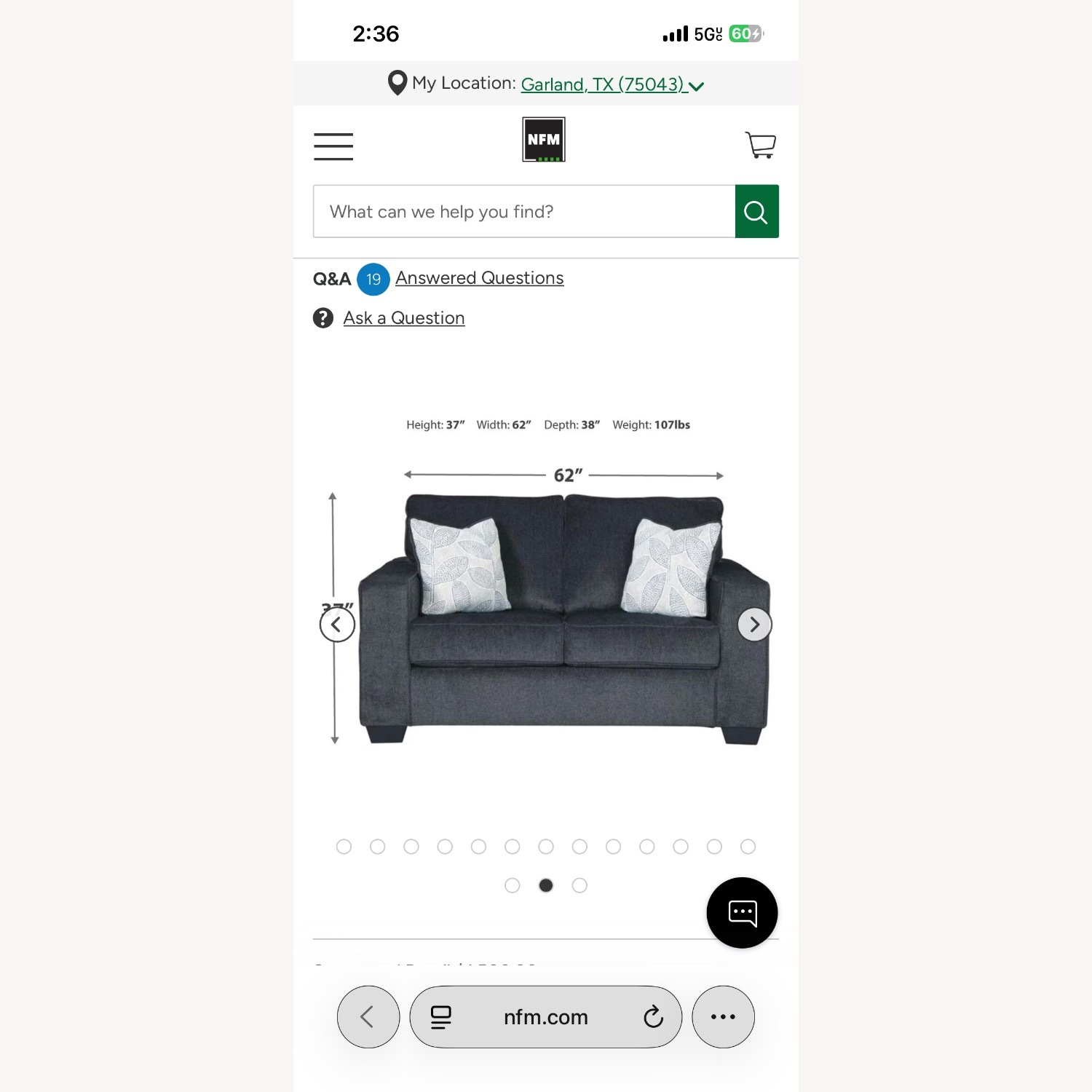 Ashley Furniture Altari Dark Gray Fabric 2 Seater Sofa - image-2