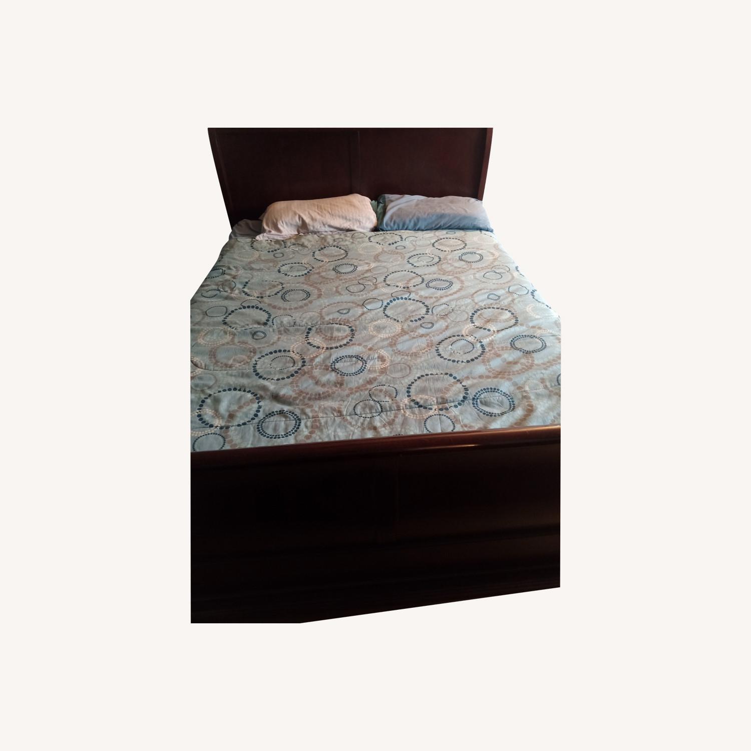 Dark Brown Wood Queen Bed - image-0