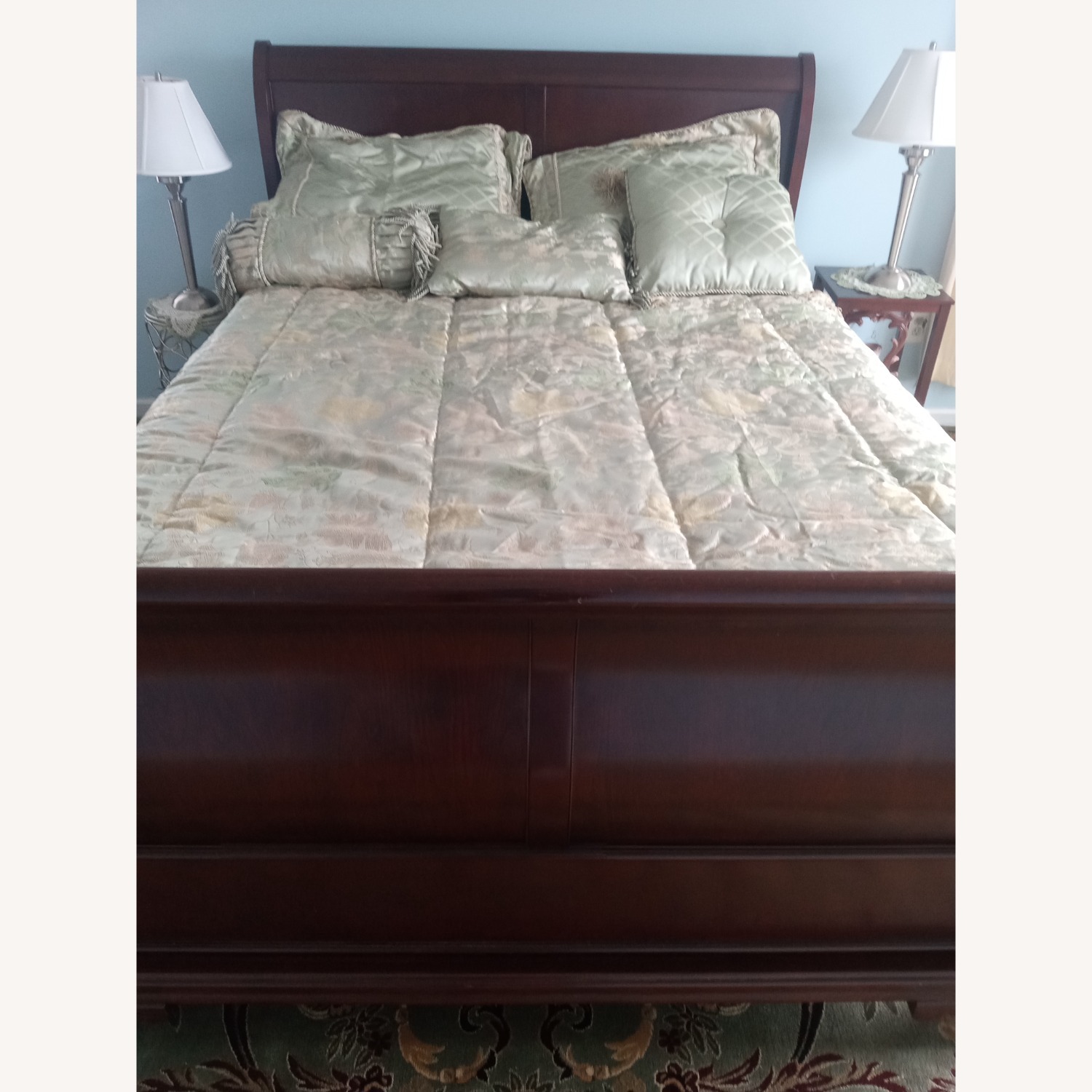 Dark Brown Wood Queen Bed - image-8