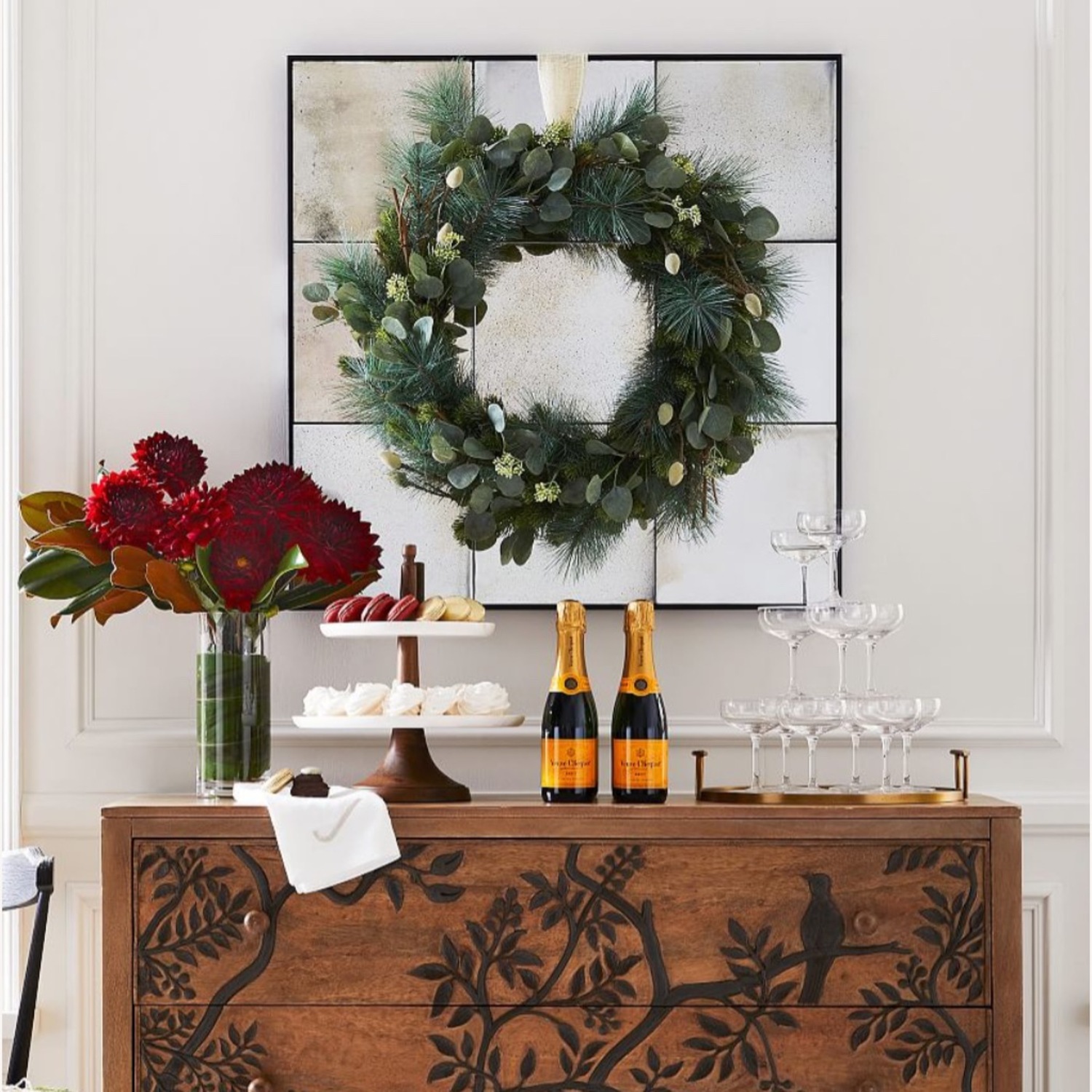 Pottery Barn Black Markle Antique Glass Panel Mirror - image-4