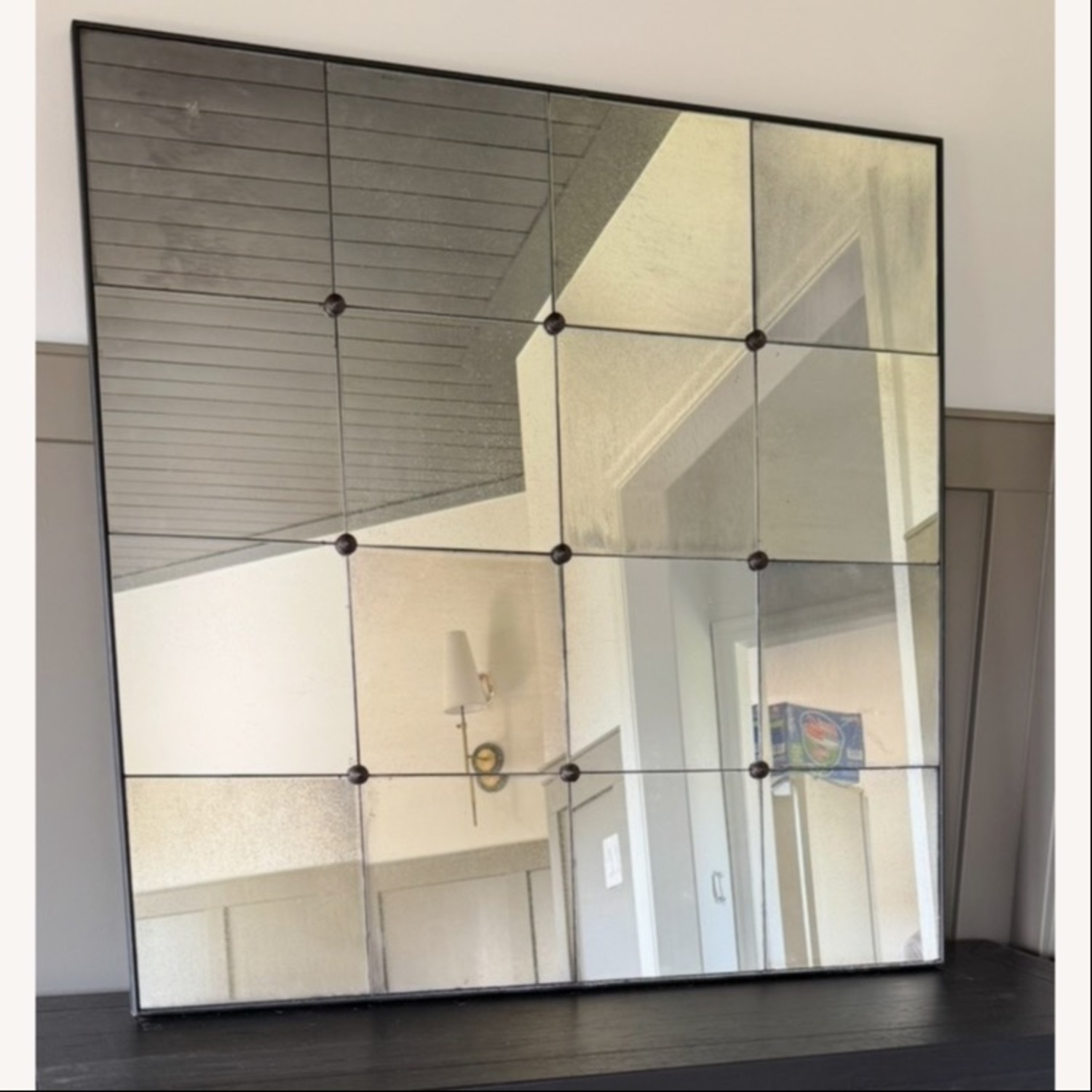 Pottery Barn Black Markle Antique Glass Panel Mirror - image-3